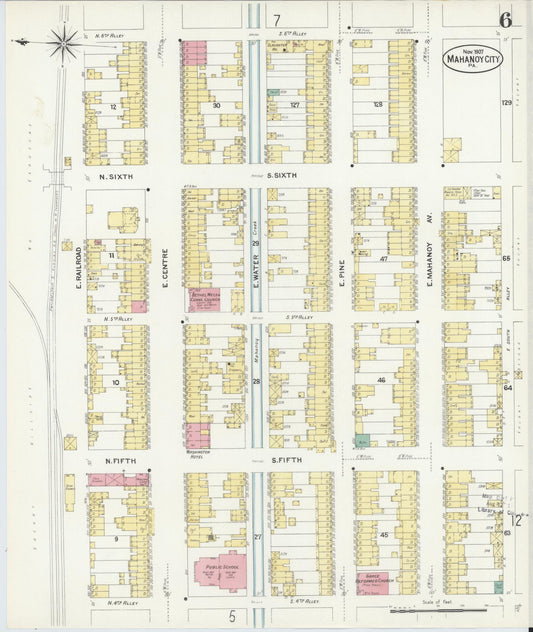 Sanborn Fire Insurance Map from Mahanoy City, Schuylkill County, Pennsylvania (1907), Sheet #0006 - Historic Sanborn Fire Insurance Map Print, vintage old map wall art, antique decor, genealogy gift, Pennsylvania Pennsylvania map