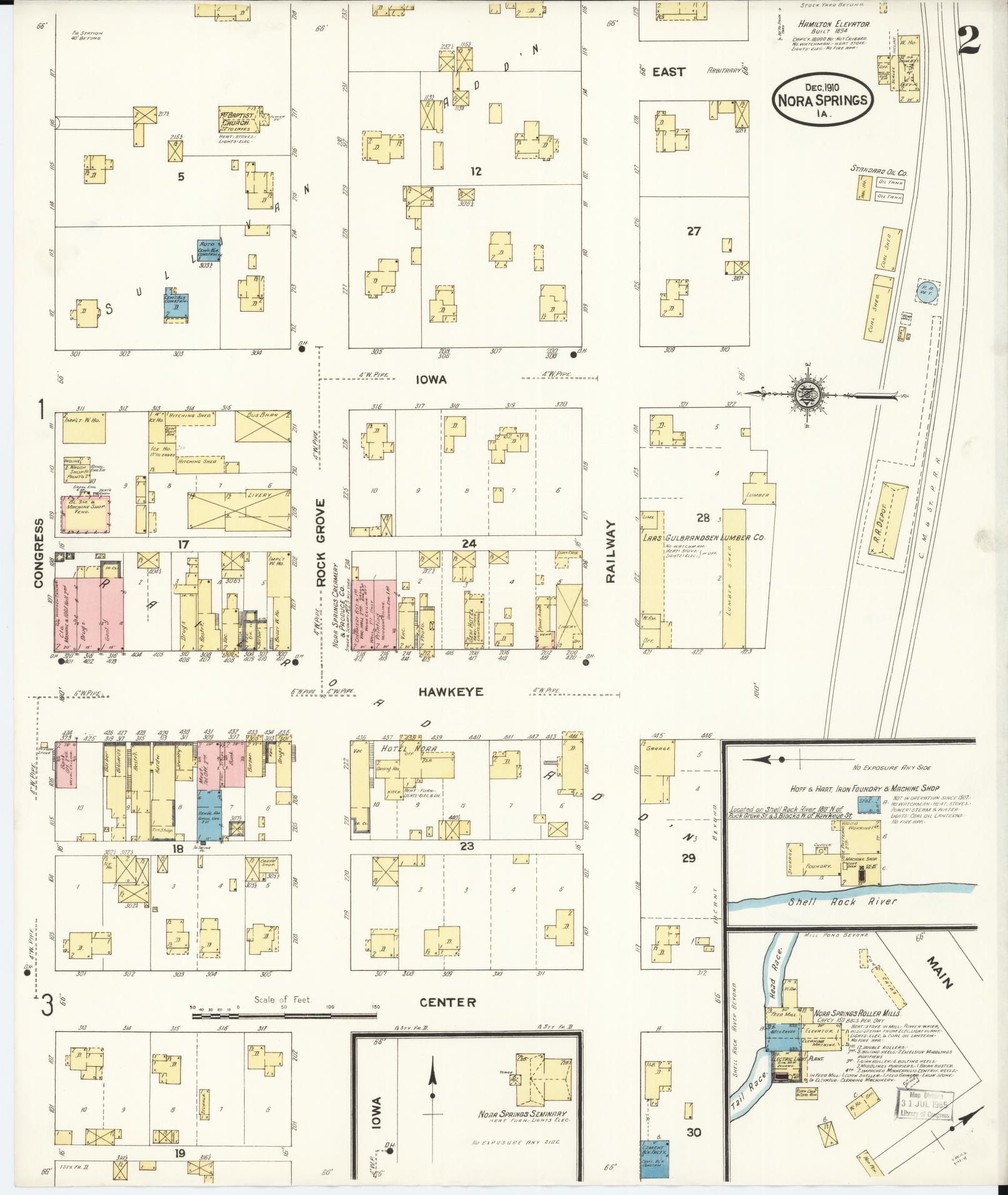 Sanborn Fire Insurance Map from Nora Springs, Floyd County, Iowa (1910), Sheet #0002 - Historic Sanborn Fire Insurance Map Print
