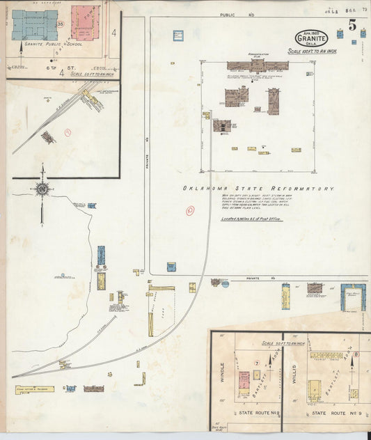 Sanborn Fire Insurance Map from Granite, Greer County, Oklahoma (1932), Sheet #0005 - Historic Sanborn Fire Insurance Map Print, vintage old map wall art, antique decor, genealogy gift, Oklahoma Oklahoma map