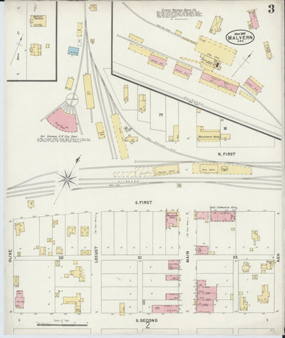 Sanborn Fire Insurance Map from Malvern, Hot Springs County, Arkansas (1897), Sheet #0003 - Complete Map Set gallery image, historic Sanborn map, vintage wall art, Arkansas Arkansas