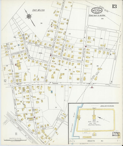 Sanborn Fire Insurance Map from Milton, Norfolk County, Massachusetts (1917), Sheet #0013 - Complete Map Set gallery image, historic Sanborn map, vintage wall art, Massachusetts Massachusetts
