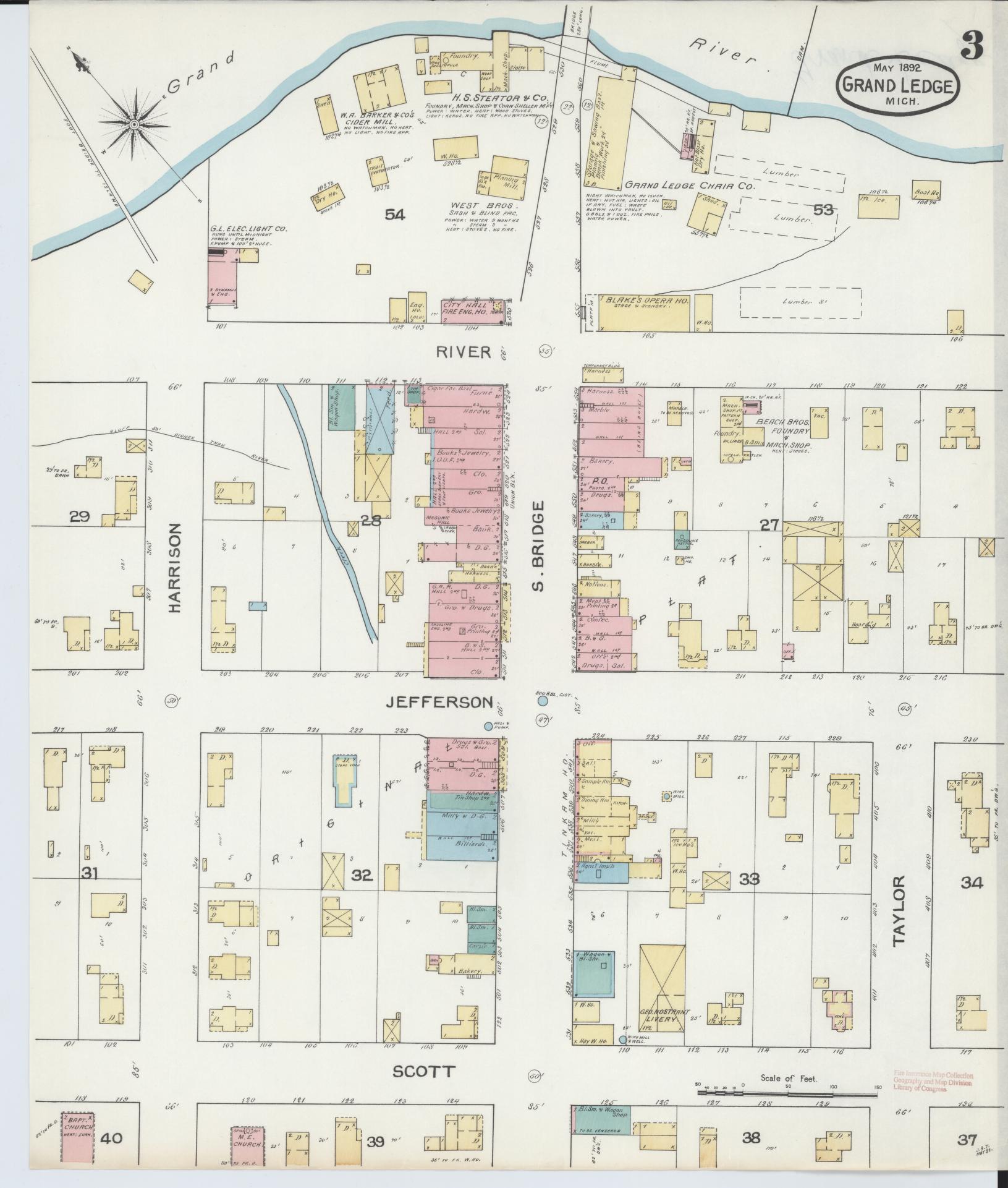 Sanborn Fire Insurance Map from Grand Ledge, Eaton County, Michigan (1892), Sheet #0003 - Complete Map Set gallery image, historic Sanborn map, vintage wall art, Michigan Michigan