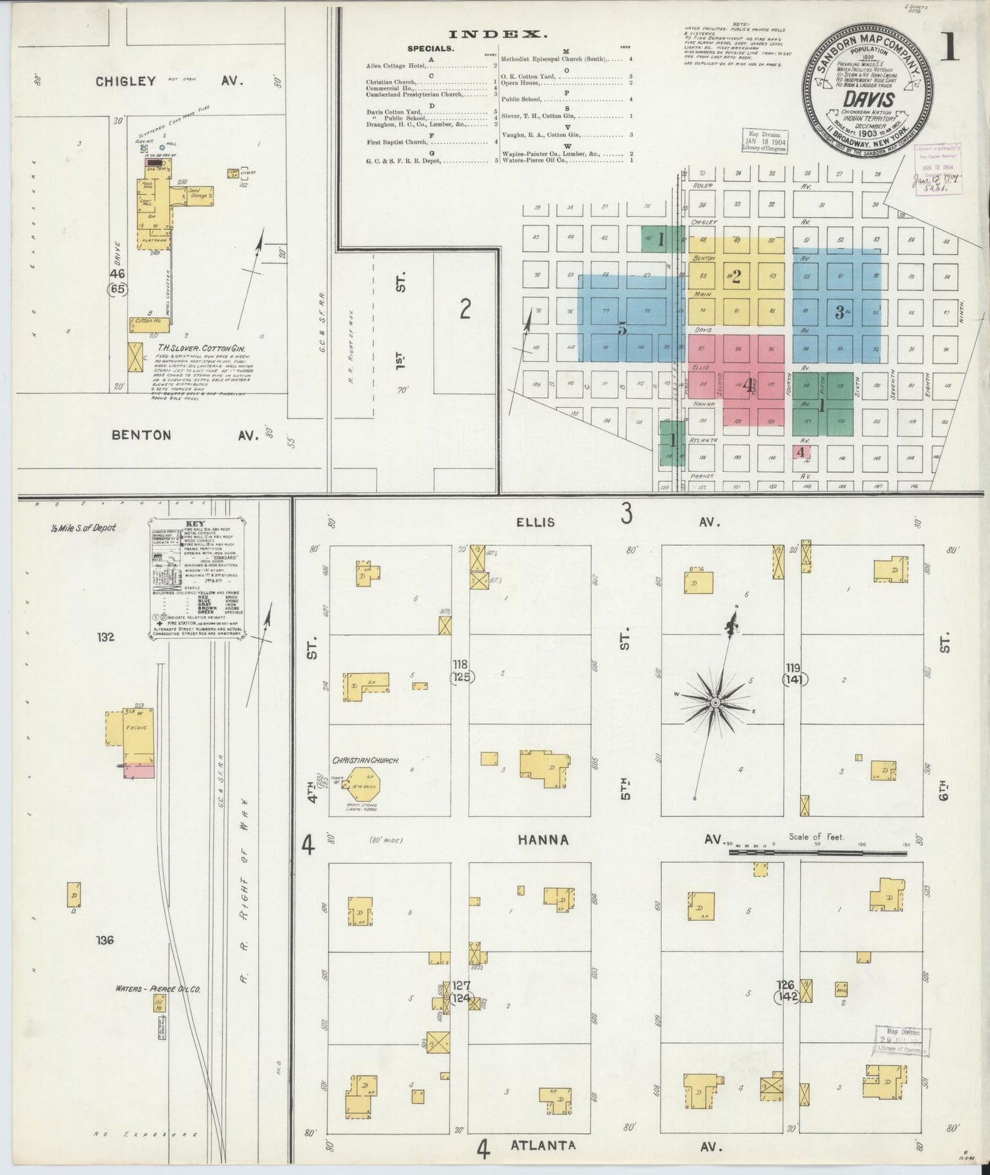 Sanborn Fire Insurance Map from Davis, Murray County, Oklahoma (1903), Sheet #0001 - Complete Map Set gallery image, historic Sanborn map, vintage wall art, Oklahoma Oklahoma
