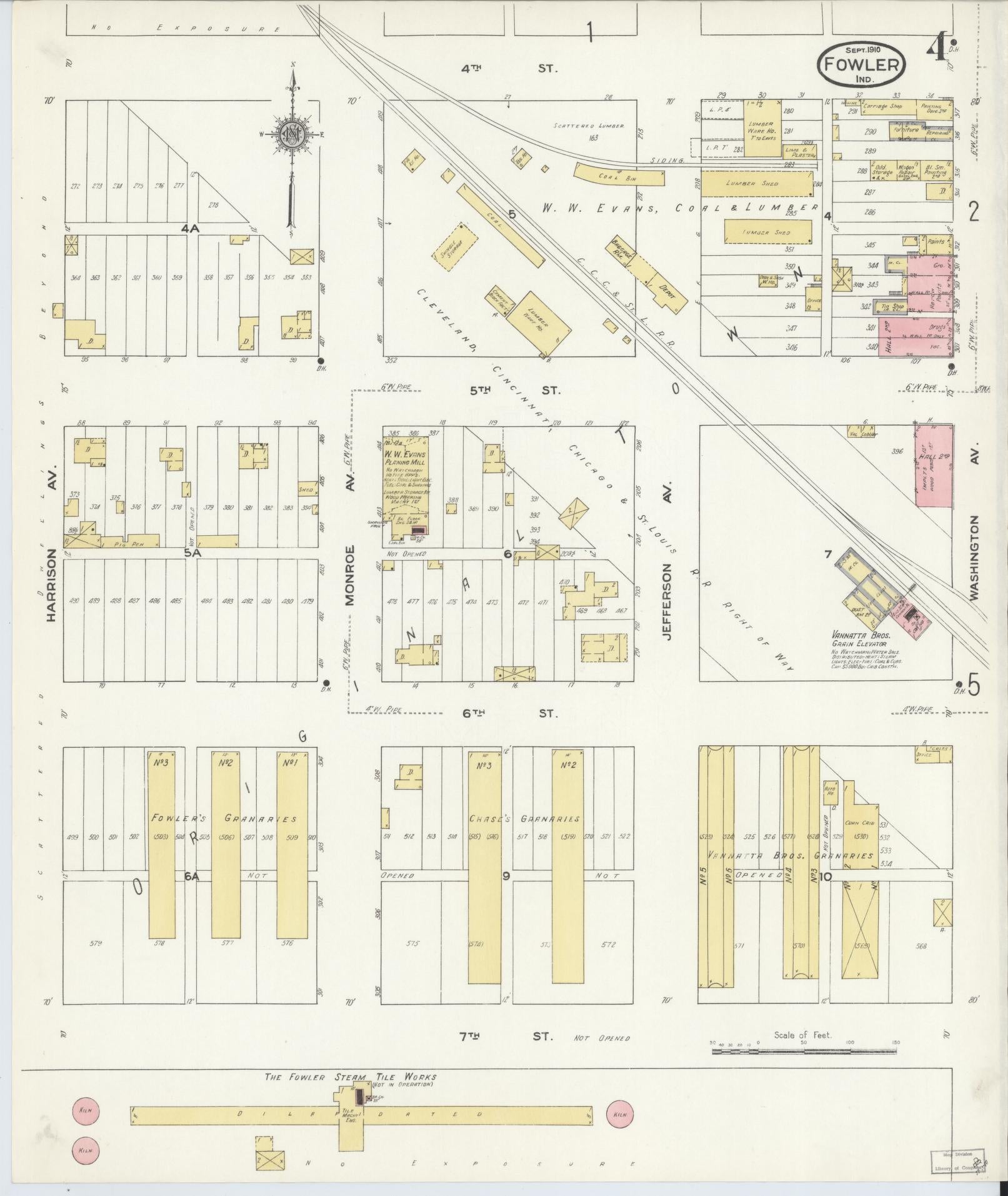 Sanborn Fire Insurance Map from Fowler, Benton County, Indiana (1910), Sheet #0004 - Complete Map Set gallery image, historic Sanborn map, vintage wall art, Indiana Indiana