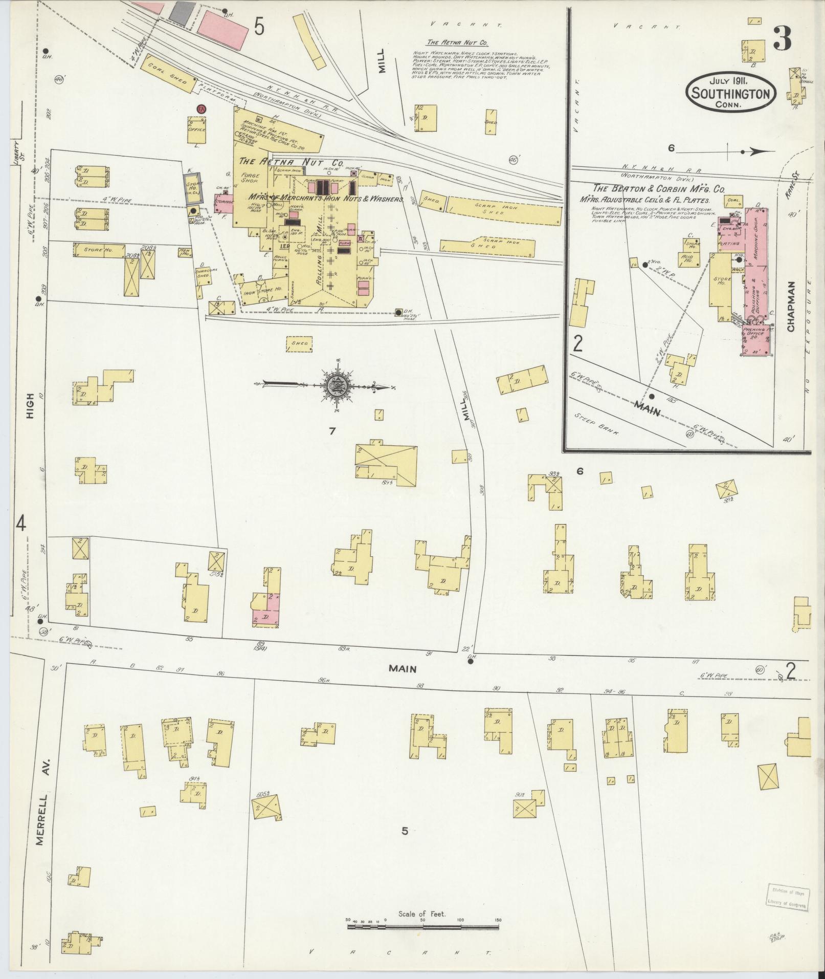 Sanborn Fire Insurance Map from Southington, Hartford County, Connecticut (1911), Sheet #0003 - Complete Map Set gallery image, historic Sanborn map, vintage wall art, Connecticut Connecticut