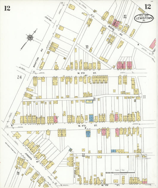Sanborn Fire Insurance Map from Lewistown, Mifflin County, Pennsylvania (1923), Sheet #0012 - Historic Sanborn Fire Insurance Map Print, vintage old map wall art, antique decor, genealogy gift, Pennsylvania Pennsylvania map