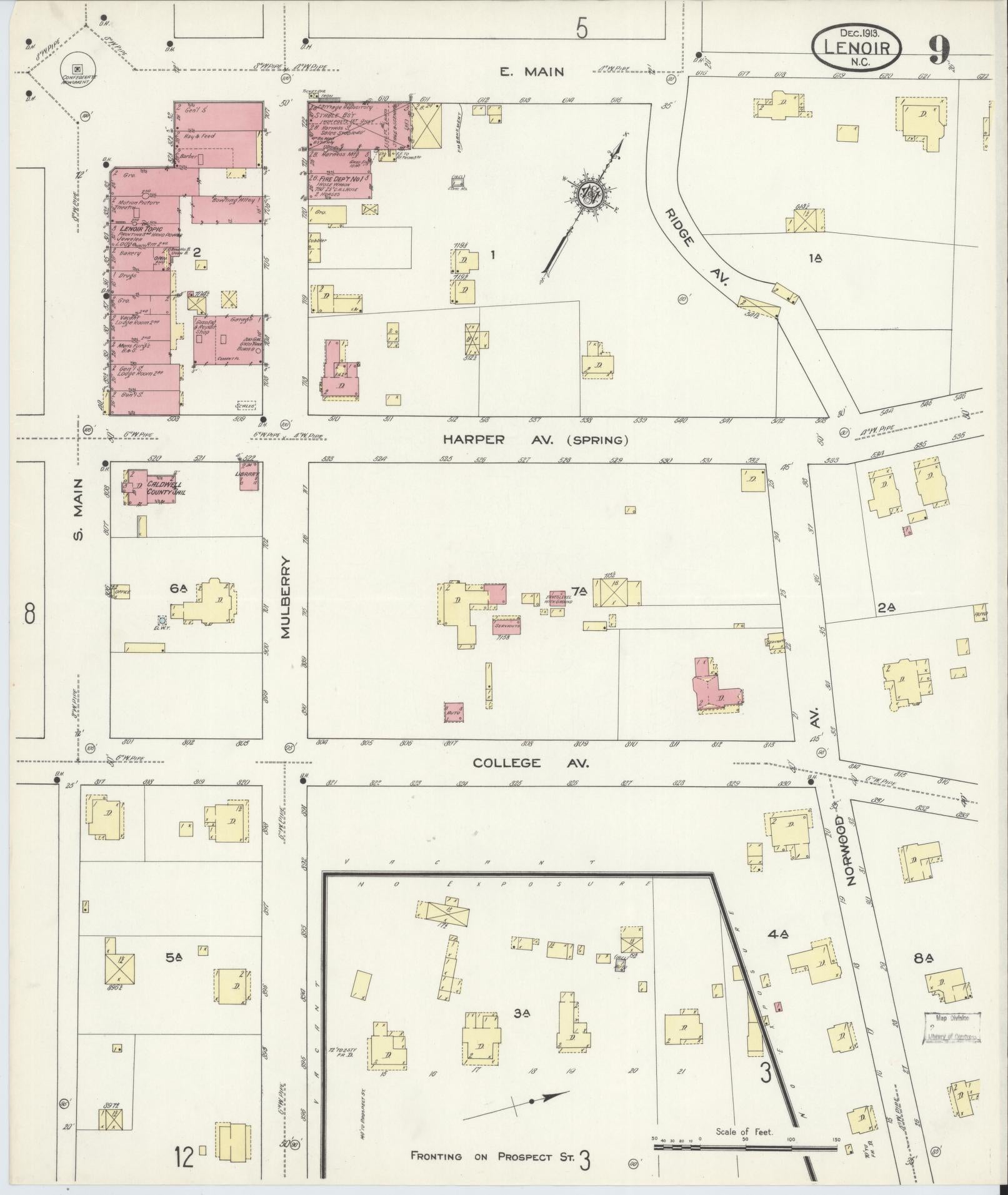 Sanborn Fire Insurance Map from Lenoir, Caldwell County, North Carolina (1913), Sheet #0009 - Historic Sanborn Fire Insurance Map Print, vintage old map wall art, antique decor, genealogy gift, North Carolina North Carolina map