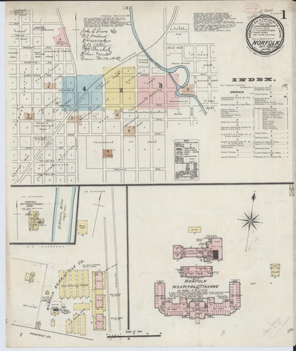 Sanborn Fire Insurance Map from Norfolk, Madison County, Nebraska (1889), Sheet #0001 - Complete Map Set gallery image, historic Sanborn map, vintage wall art, Nebraska Nebraska