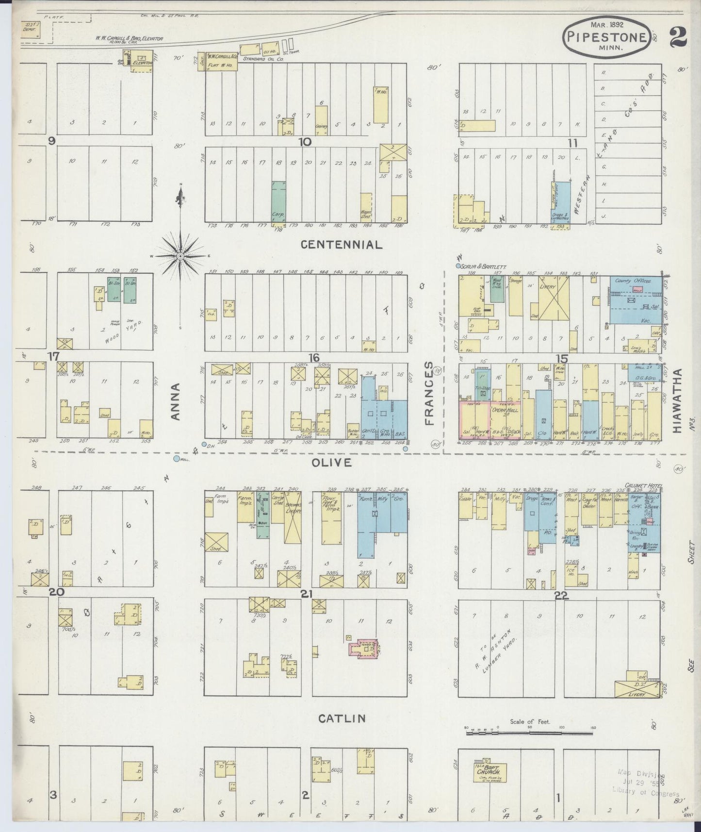 Sanborn Fire Insurance Map from Pipestone, Pipestone County, Minnesota (1892), Sheet #0002 - Historic Sanborn Fire Insurance Map Print, vintage old map wall art, antique decor, genealogy gift, Minnesota Minnesota map