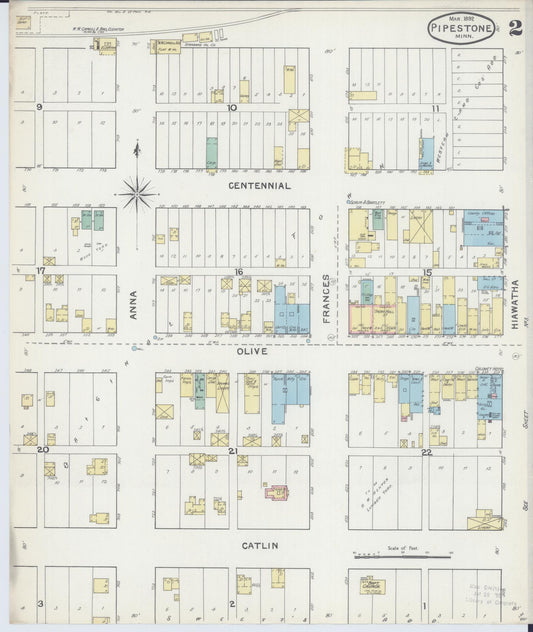 Sanborn Fire Insurance Map from Pipestone, Pipestone County, Minnesota (1892), Sheet #0002 - Historic Sanborn Fire Insurance Map Print, vintage old map wall art, antique decor, genealogy gift, Minnesota Minnesota map