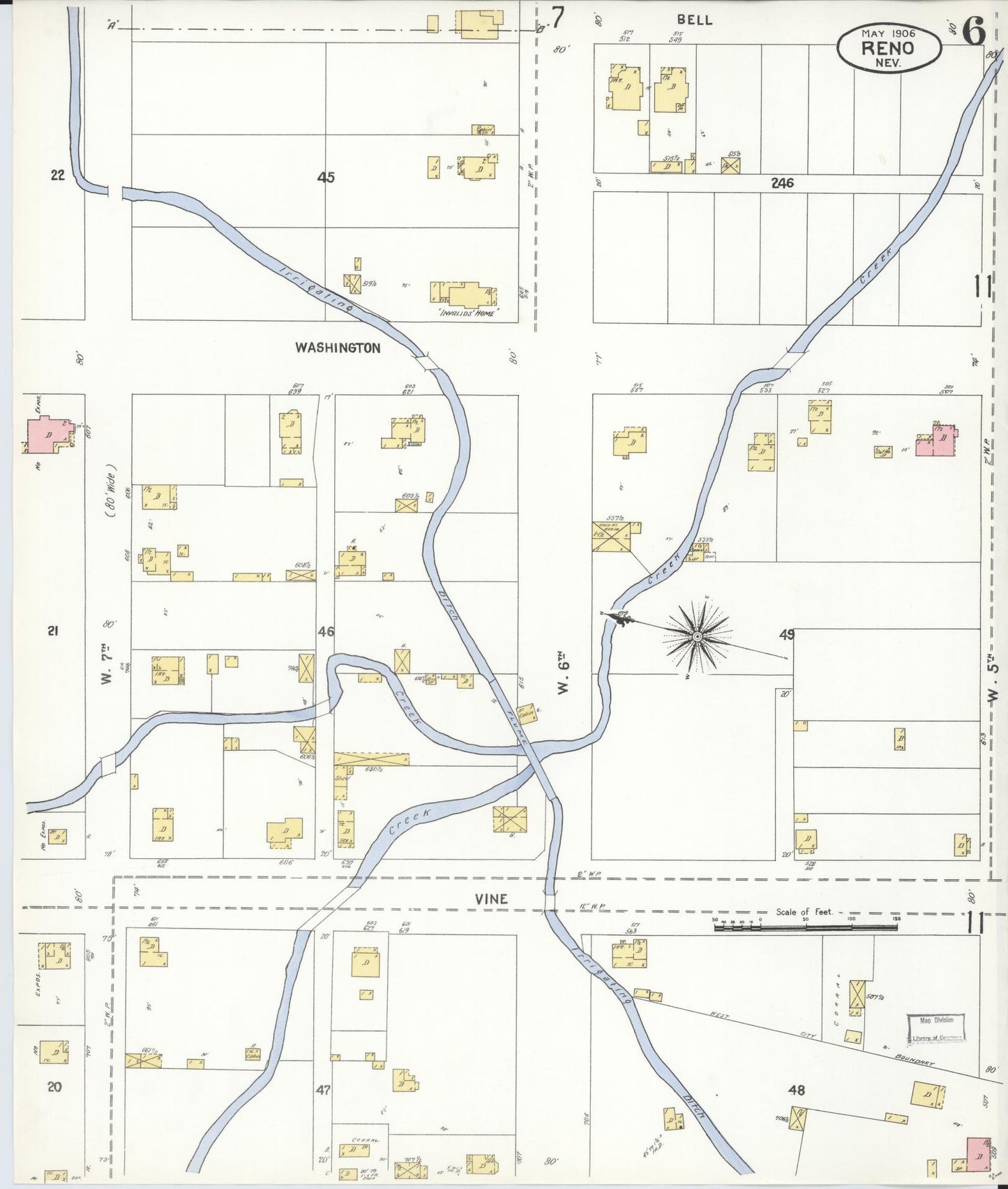 Sanborn Fire Insurance Map from Reno, Washoe County, Nevada (1906), Sheet #0006 - Complete Map Set gallery image, historic Sanborn map, vintage wall art, Nevada Nevada
