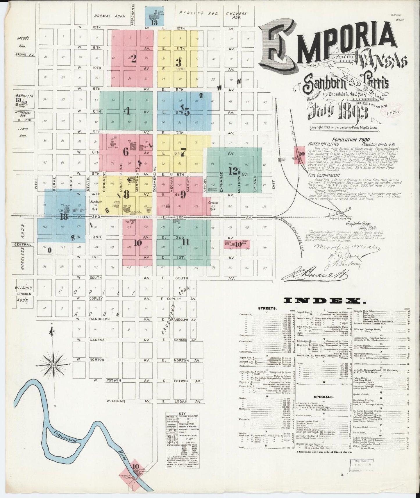 Sanborn Fire Insurance Map from Emporia, Lyon County, Kansas (1893), Sheet #0001 - Historic Sanborn Fire Insurance Map Print, vintage old map wall art, antique decor, genealogy gift, Kansas Kansas map
