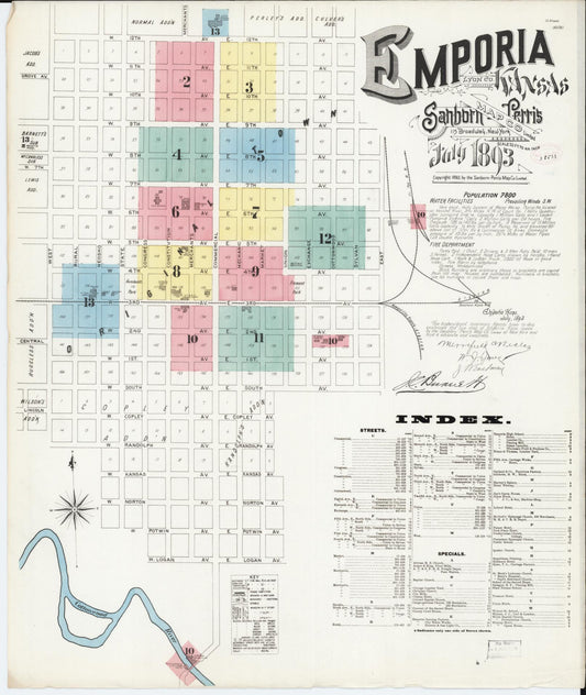 Sanborn Fire Insurance Map from Emporia, Lyon County, Kansas (1893), Sheet #0001 - Historic Sanborn Fire Insurance Map Print, vintage old map wall art, antique decor, genealogy gift, Kansas Kansas map