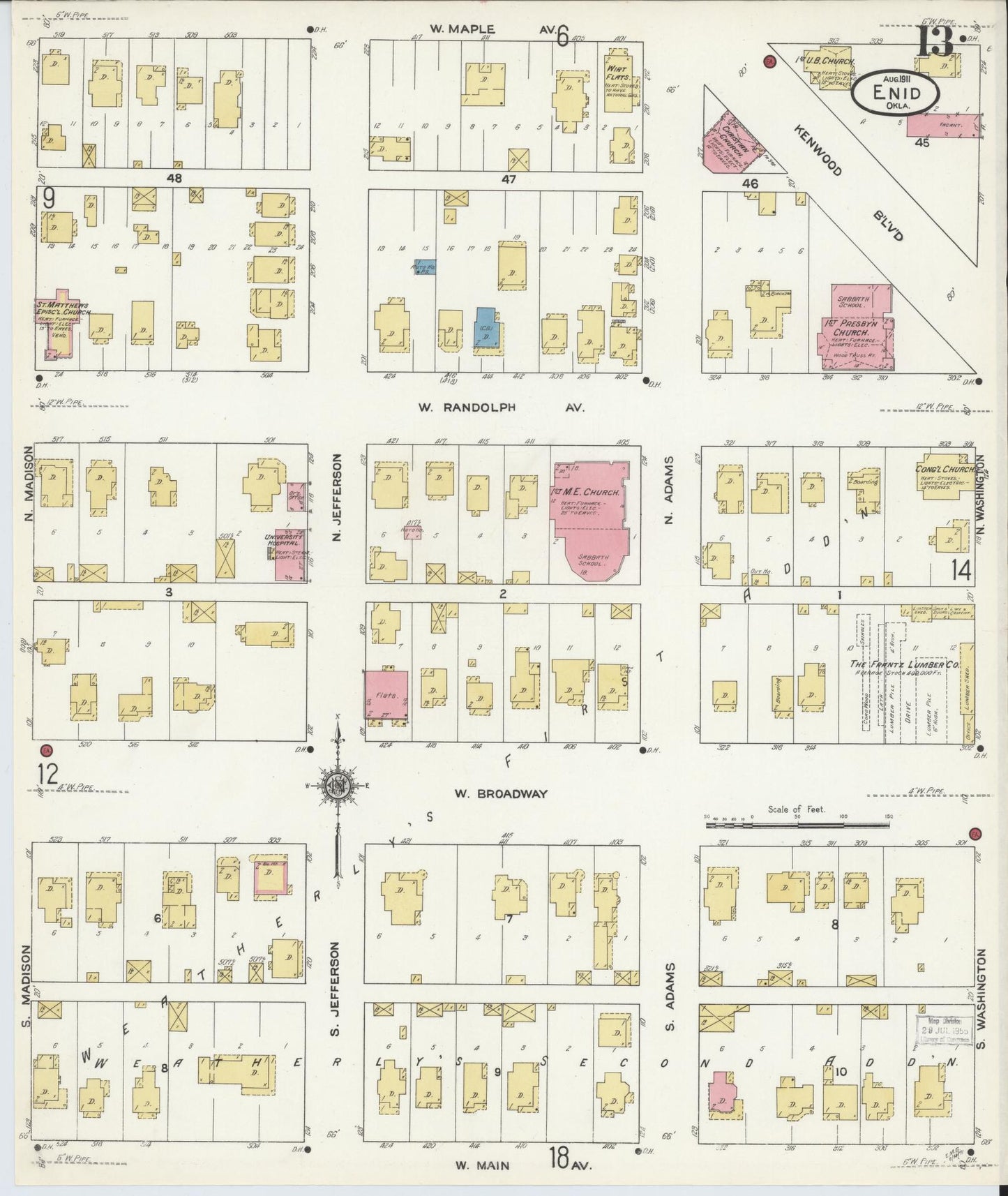 Sanborn Fire Insurance Map from Enid, Garfield County, Oklahoma (1911), Sheet #0013 - Complete Map Set gallery image, historic Sanborn map, vintage wall art, Oklahoma Oklahoma