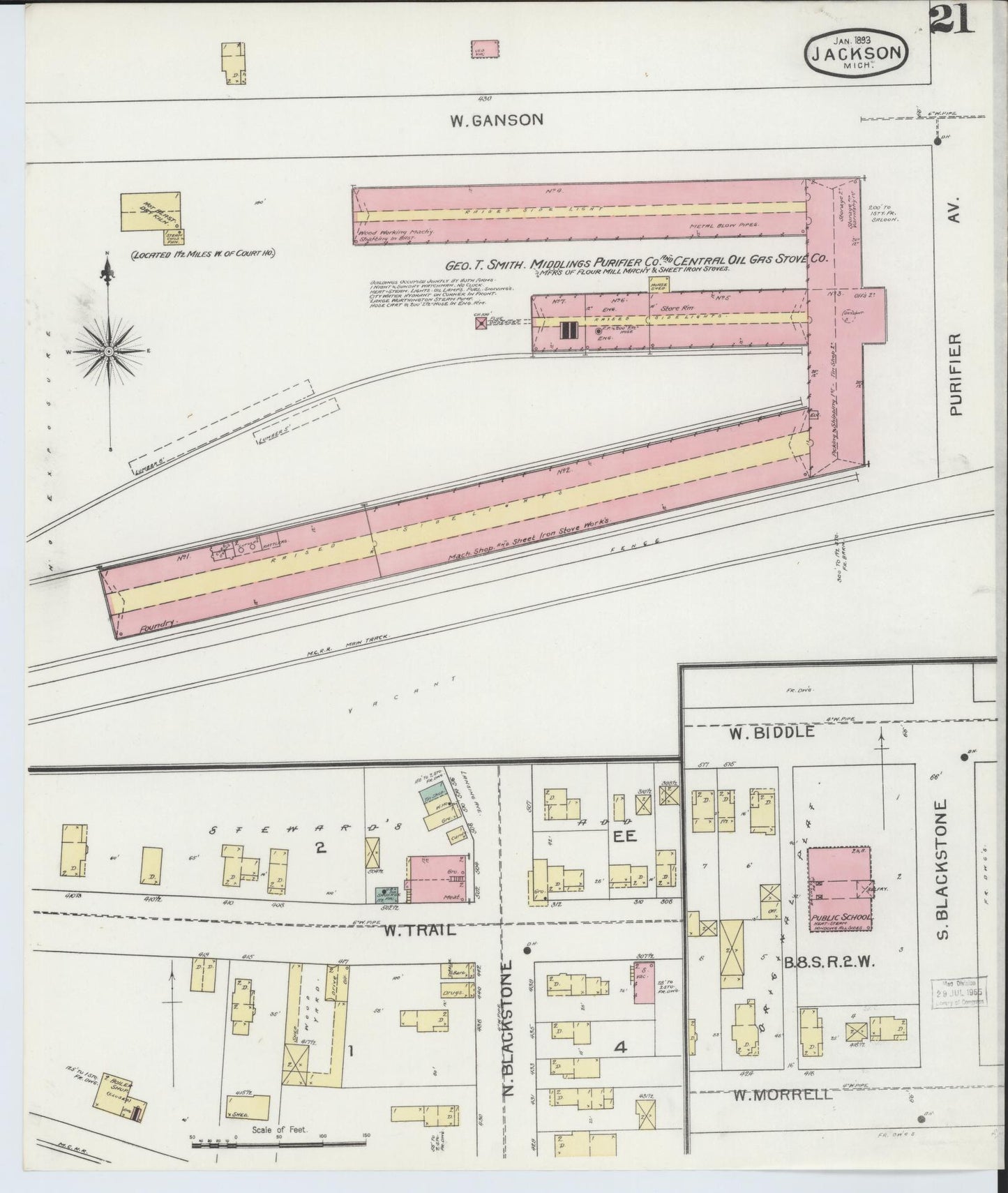 Sanborn Fire Insurance Map from Jackson, Jackson County, Michigan (1893), Sheet #0021 - Complete Map Set gallery image, historic Sanborn map, vintage wall art, Michigan Michigan