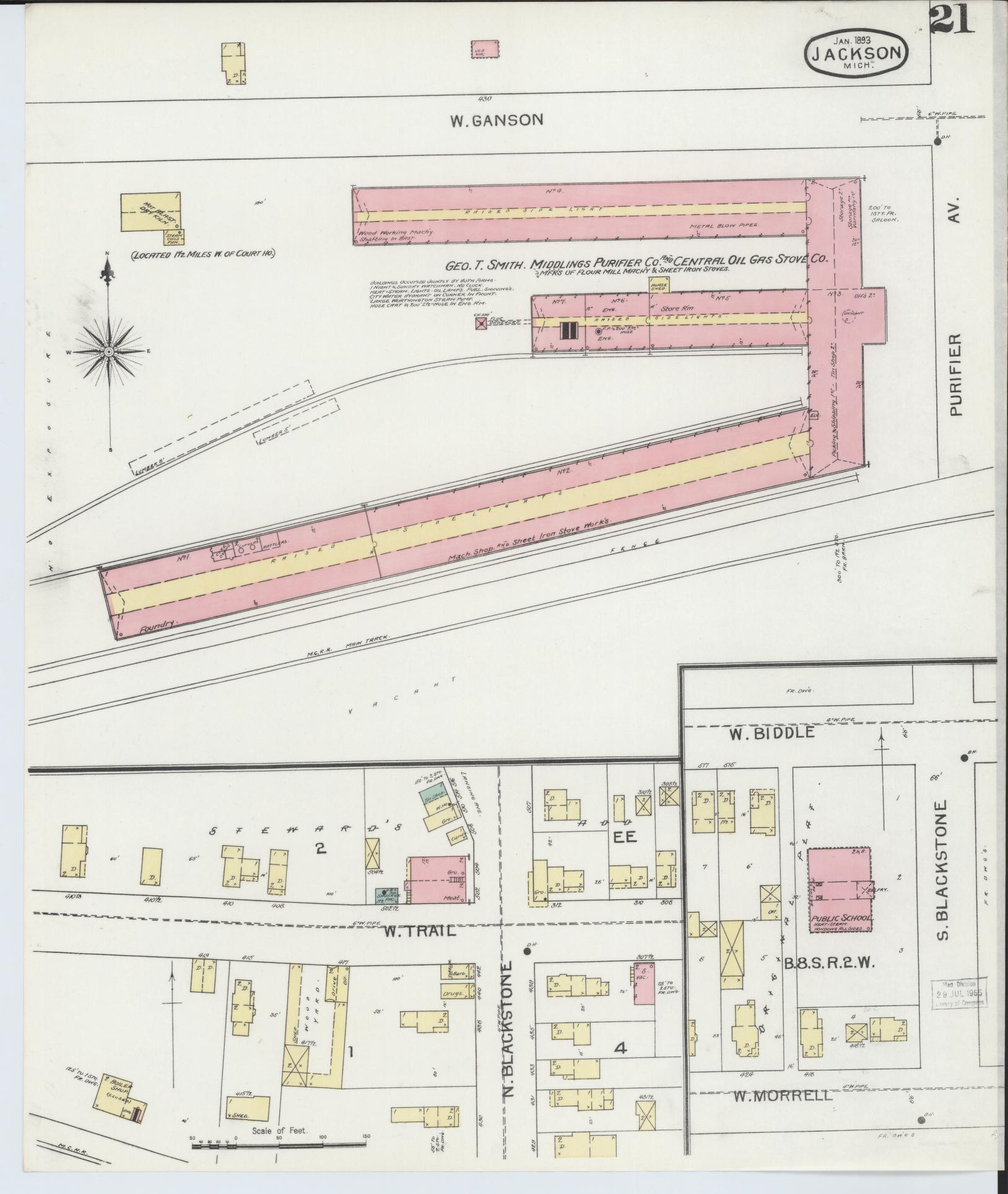 Sanborn Fire Insurance Map from Jackson, Jackson County, Michigan (1893), Sheet #0021 - Complete Map Set gallery image, historic Sanborn map, vintage wall art, Michigan Michigan
