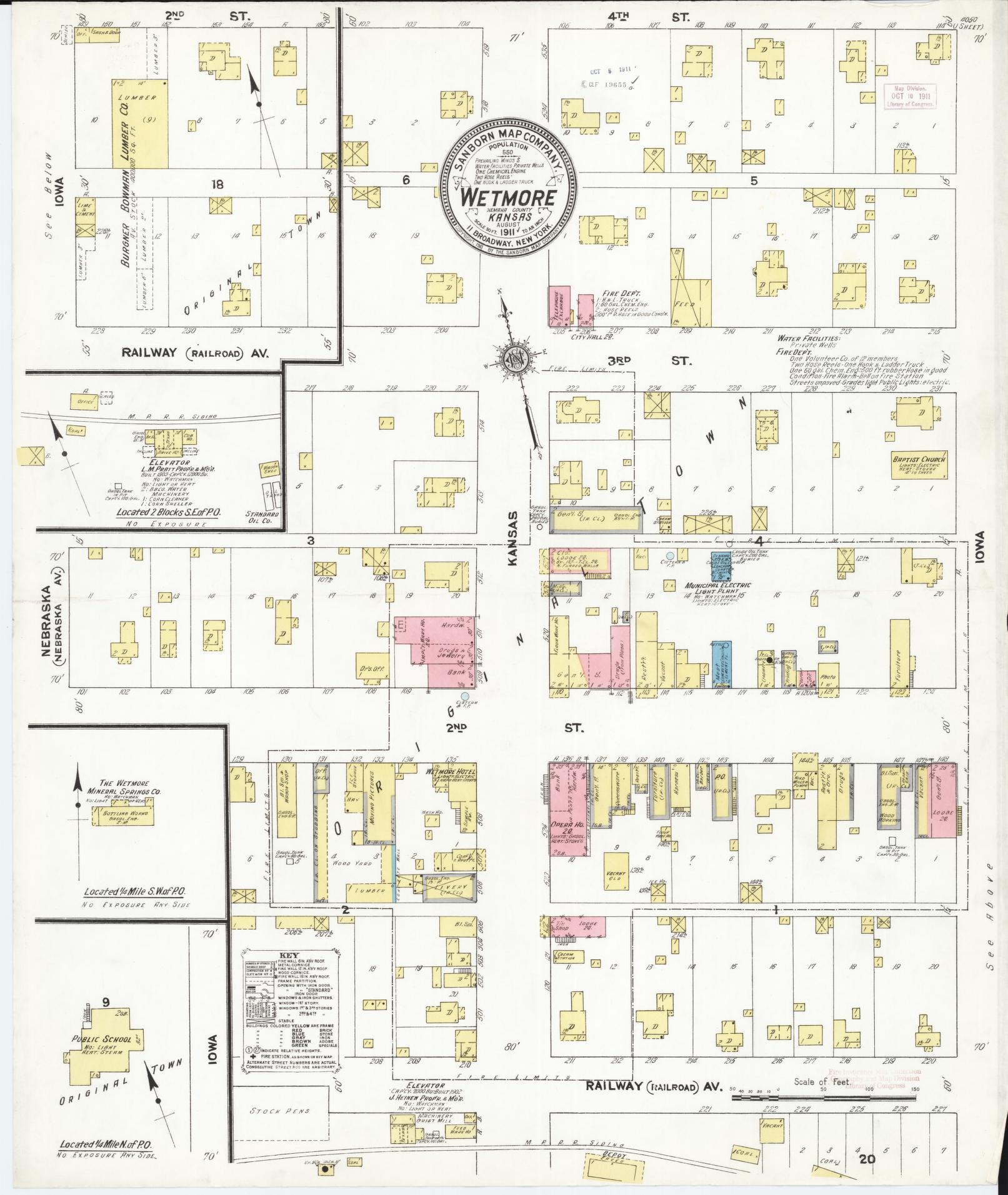 Sanborn Fire Insurance Map from Wetmore, Nemaha County, Kansas (1911), Sheet #0001 - Historic Sanborn Fire Insurance Map Print, vintage old map wall art, antique decor, genealogy gift, Kansas Kansas map