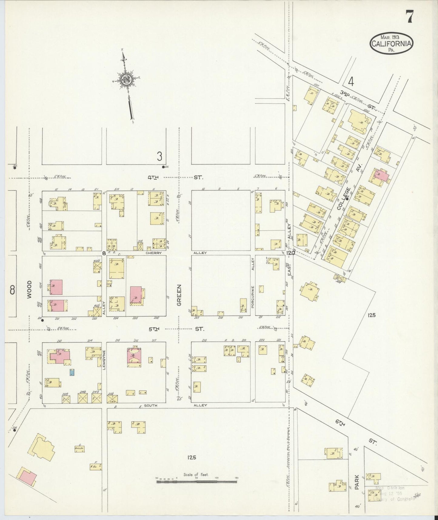 Sanborn Fire Insurance Map from California, Washington County, Pennsylvania (1913), Sheet #0007 - Complete Map Set gallery image, historic Sanborn map, vintage wall art, California California