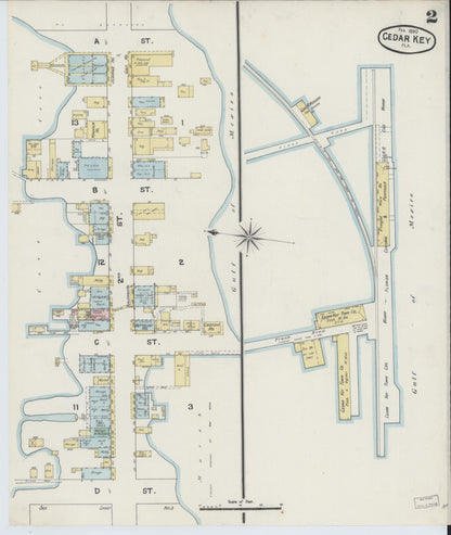 Sanborn Fire Insurance Map from Cedar Key, Levy County, Florida (1890), Sheet #0002 - Complete Map Set gallery image, historic Sanborn map, vintage wall art, Florida Florida