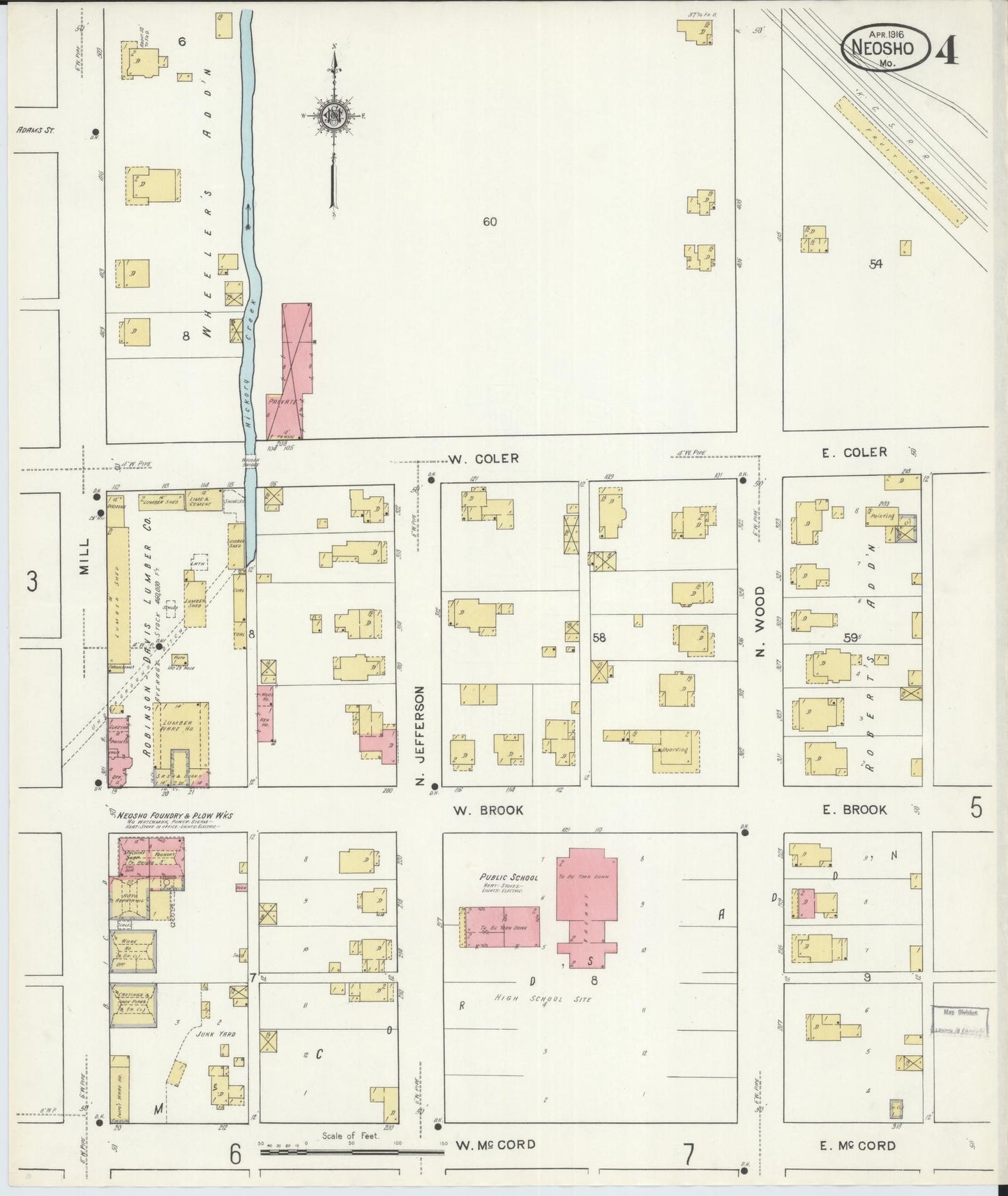 Sanborn Fire Insurance Map from Neosho, Newton County, Missouri (1916), Sheet #0004 - Complete Map Set gallery image, historic Sanborn map, vintage wall art, Missouri Missouri