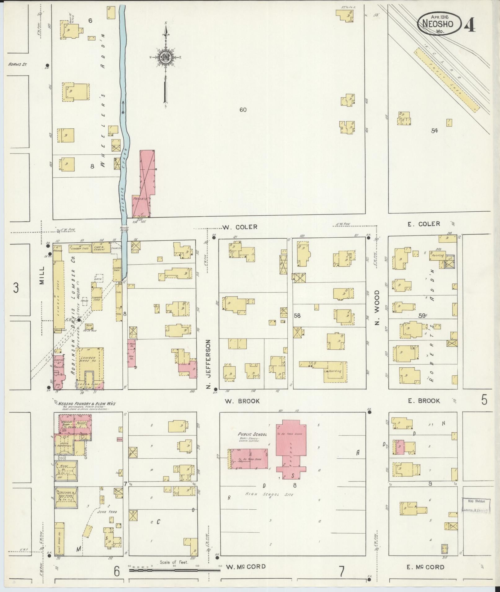Sanborn Fire Insurance Map from Neosho, Newton County, Missouri (1916), Sheet #0004 - Complete Map Set gallery image, historic Sanborn map, vintage wall art, Missouri Missouri