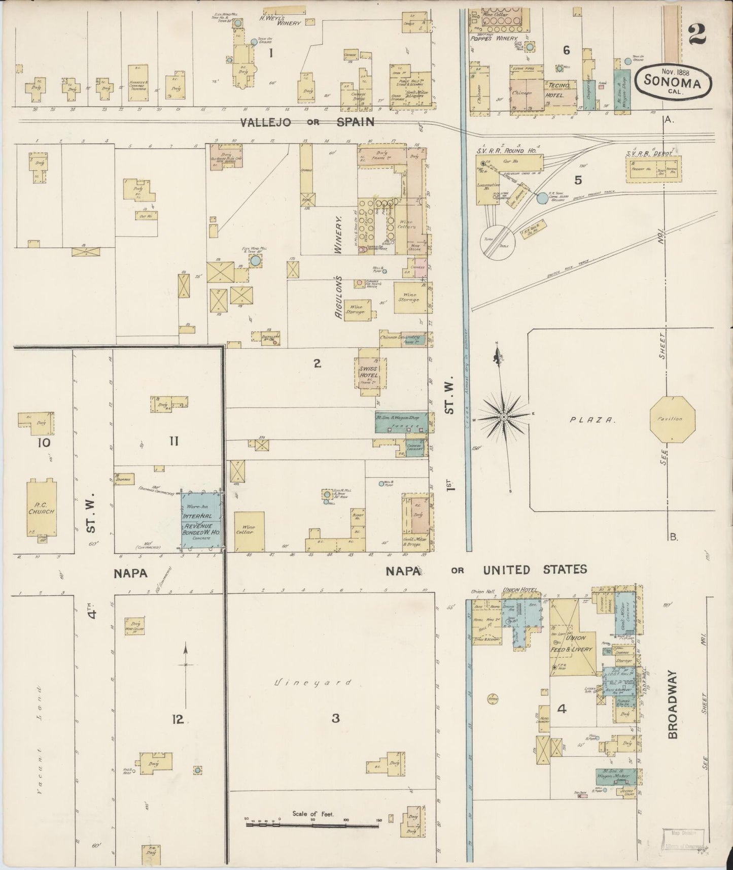 Sanborn Fire Insurance Map from Sonoma, Sonoma County, California (1888), Sheet #0002 - Complete Map Set gallery image, historic Sanborn map, vintage wall art, California California