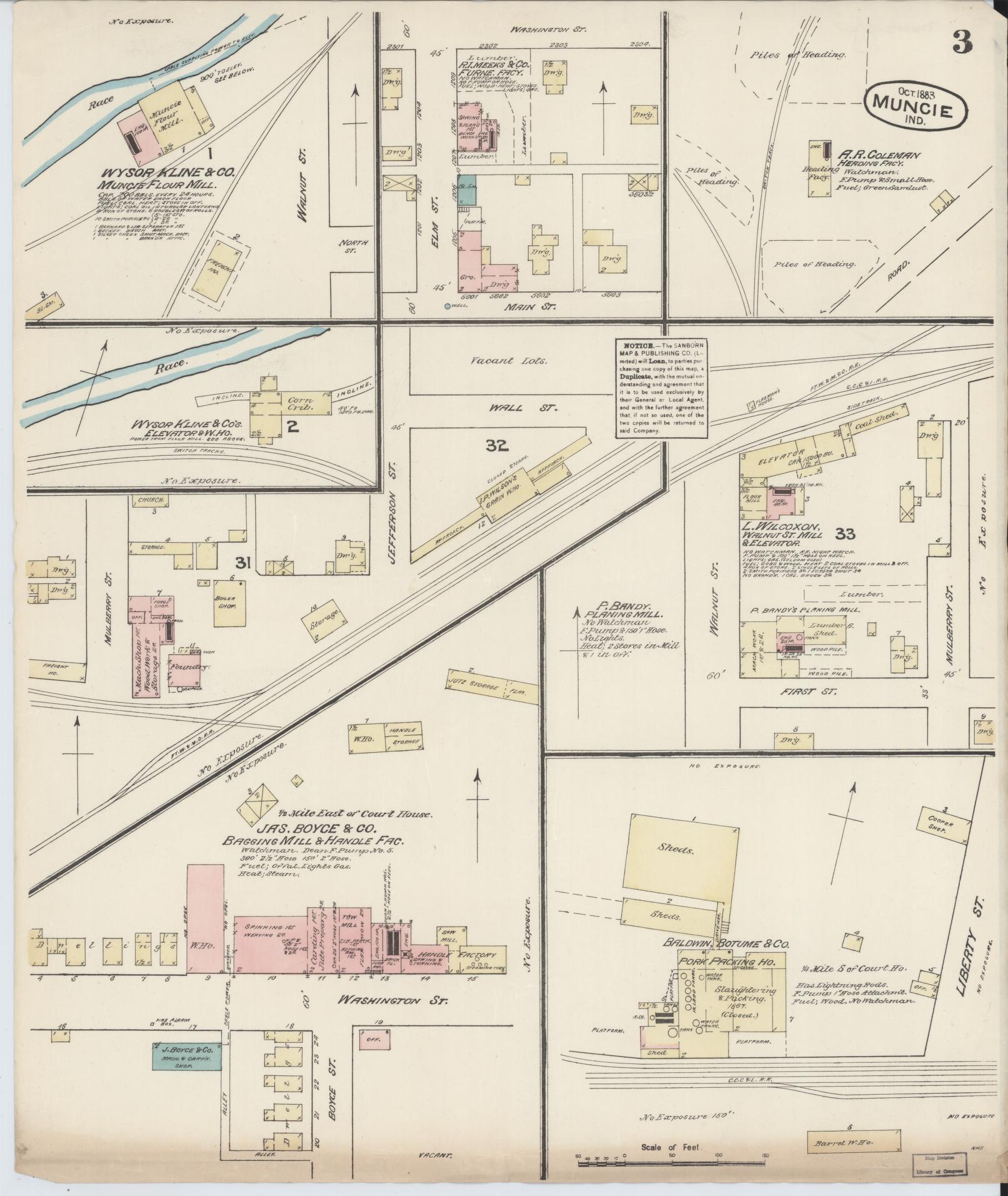 Sanborn Fire Insurance Map from Muncie, Delaware County, Indiana (1883), Sheet #0003 - Complete Map Set gallery image, historic Sanborn map, vintage wall art, Muncie Delaware