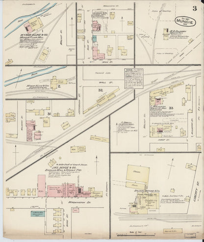 Sanborn Fire Insurance Map from Muncie, Delaware County, Indiana (1883), Sheet #0003 - Complete Map Set gallery image, historic Sanborn map, vintage wall art, Muncie Delaware