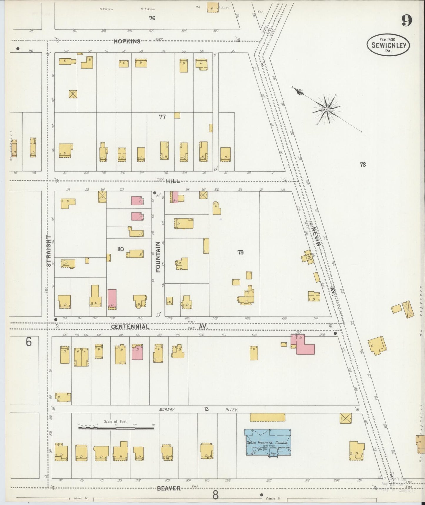 Sanborn Fire Insurance Map from Sewickley, Allegheny County, Pennsylvania (1900), Sheet #0009 - Complete Map Set gallery image, historic Sanborn map, vintage wall art, Pennsylvania Pennsylvania