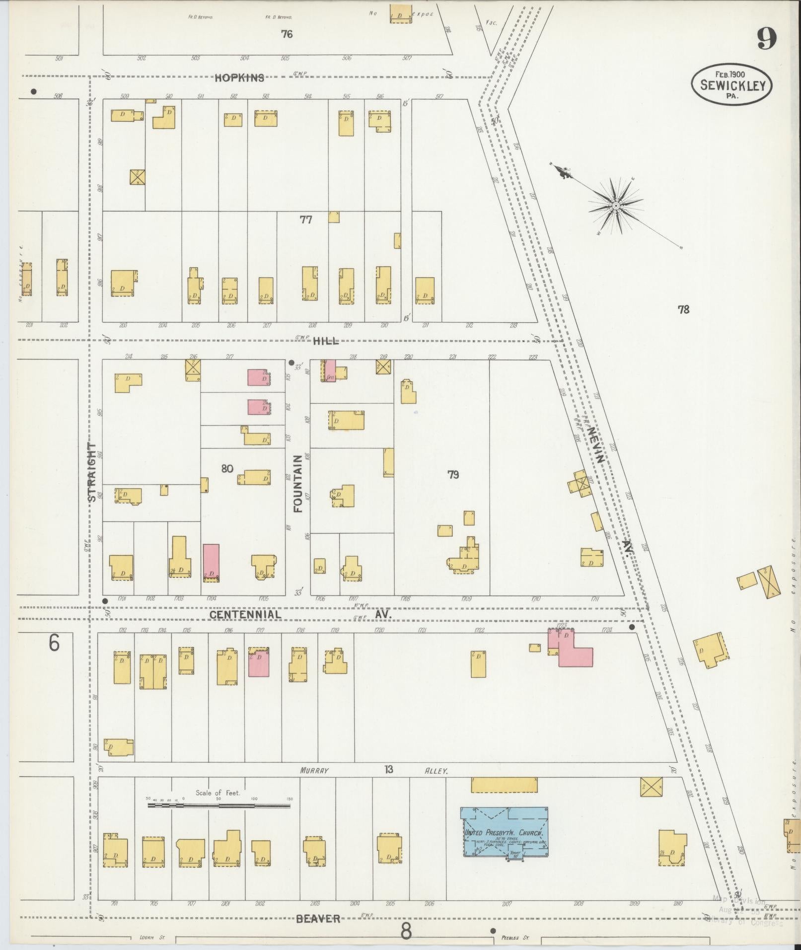 Sanborn Fire Insurance Map from Sewickley, Allegheny County, Pennsylvania (1900), Sheet #0009 - Complete Map Set gallery image, historic Sanborn map, vintage wall art, Pennsylvania Pennsylvania