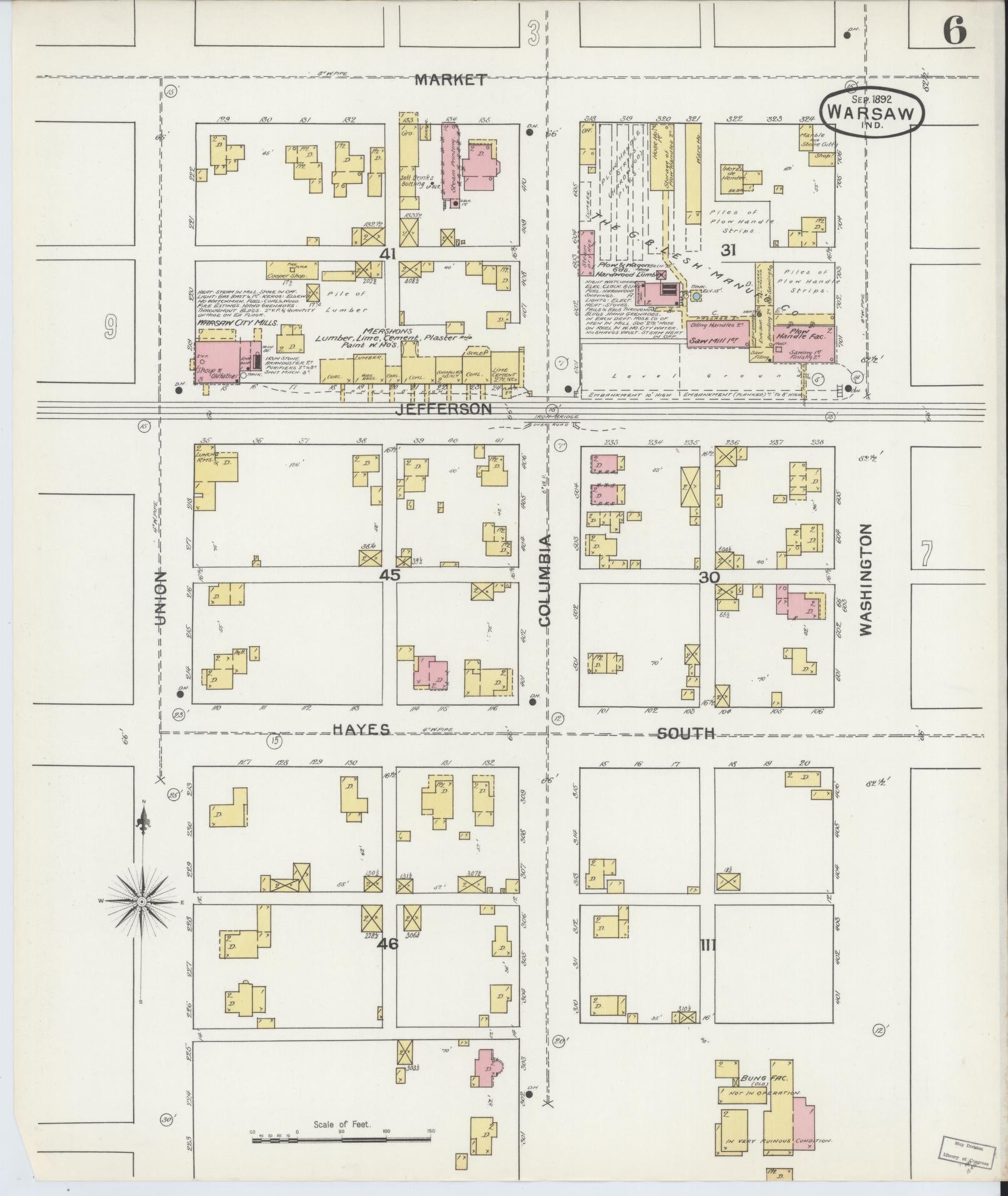 Sanborn Fire Insurance Map from Warsaw, Kosciusko County, Indiana (1892), Sheet #0006 - Complete Map Set gallery image, historic Sanborn map, vintage wall art, Indiana Indiana