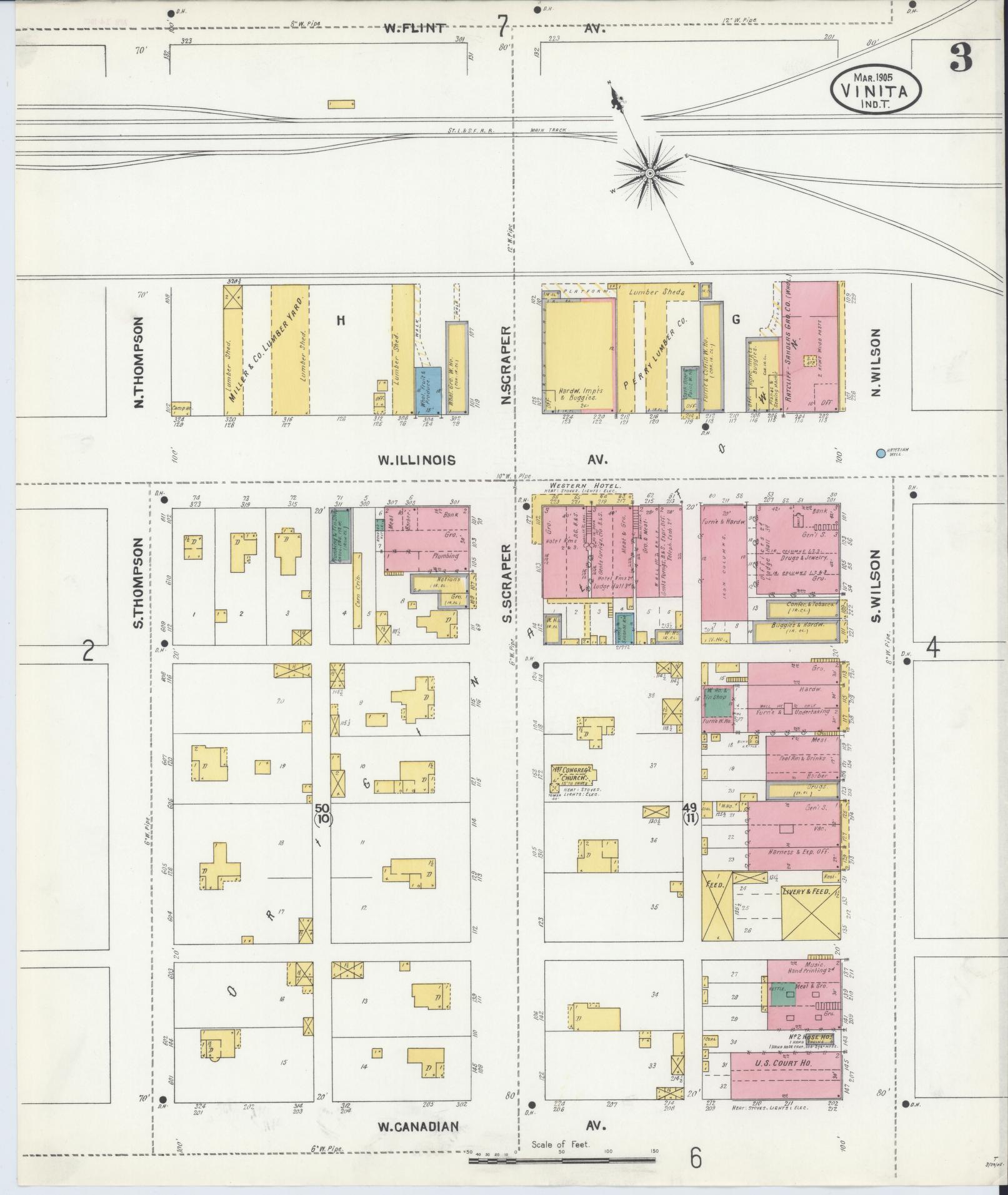 Sanborn Fire Insurance Map from Vinita, Craig County, Oklahoma (1905), Sheet #0003 - Complete Map Set gallery image, historic Sanborn map, vintage wall art, Oklahoma Oklahoma