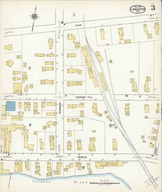 Sanborn Fire Insurance Map from Lancaster, Coos County, New Hampshire (1921), Sheet #0003 - Historic Sanborn Fire Insurance Map Print, vintage old map wall art, antique decor, genealogy gift, New Hampshire New Hampshire map