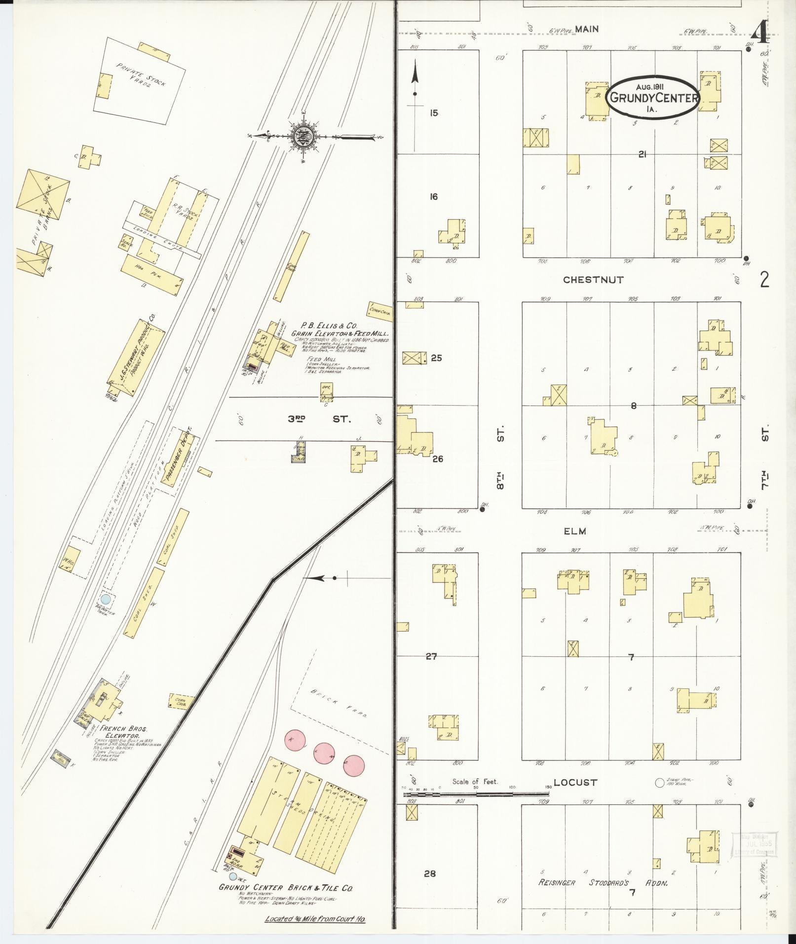 Sanborn Fire Insurance Map from Grundy Center, Grundy County, Iowa (1911), Sheet #0004 - Historic Sanborn Fire Insurance Map Print, vintage old map wall art