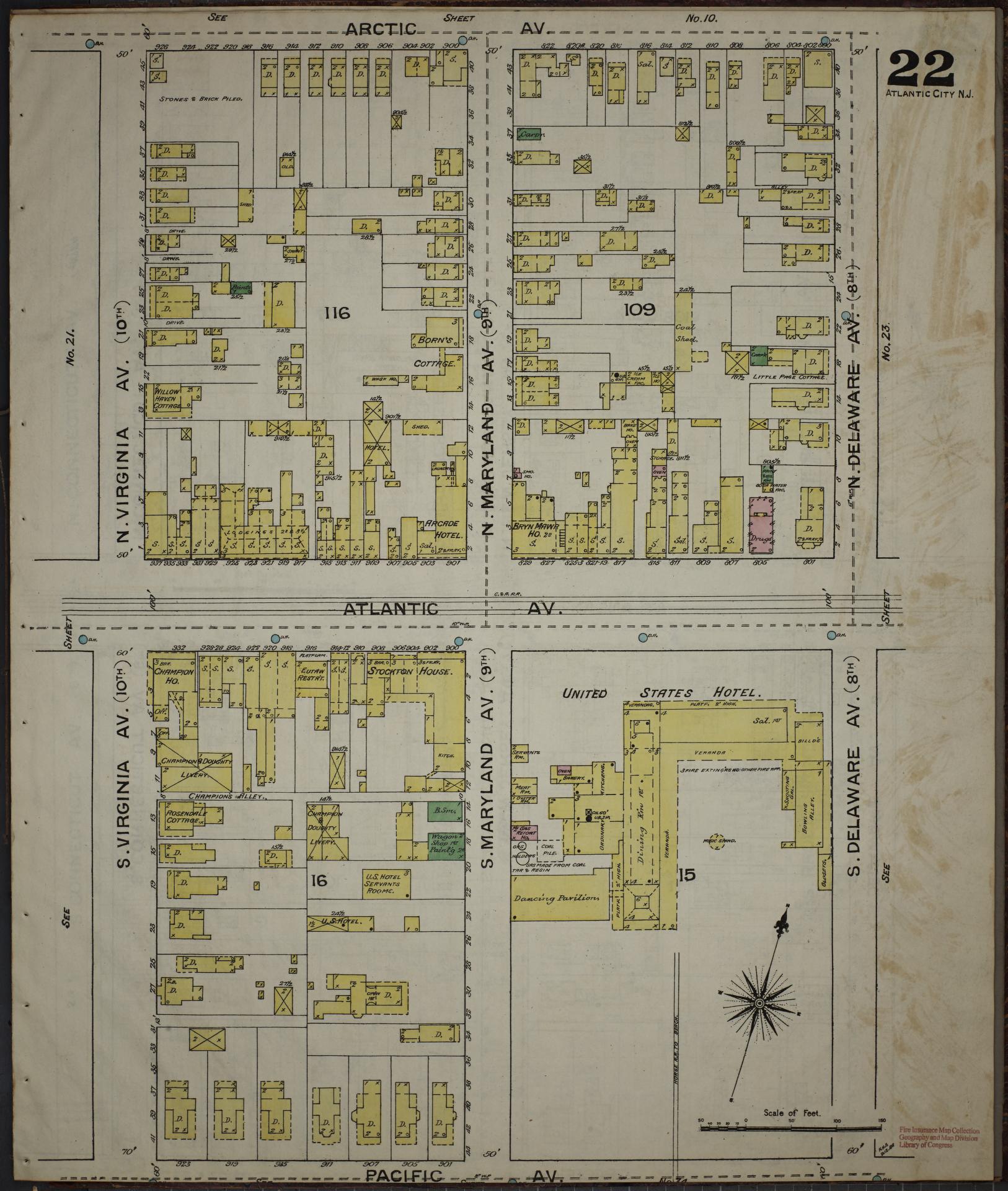 Sanborn Fire Insurance Map from Atlantic City, Atlantic County, New Jersey (1886), Sheet #0022 - Complete Map Set gallery image, historic Sanborn map, vintage wall art, New Jersey New Jersey