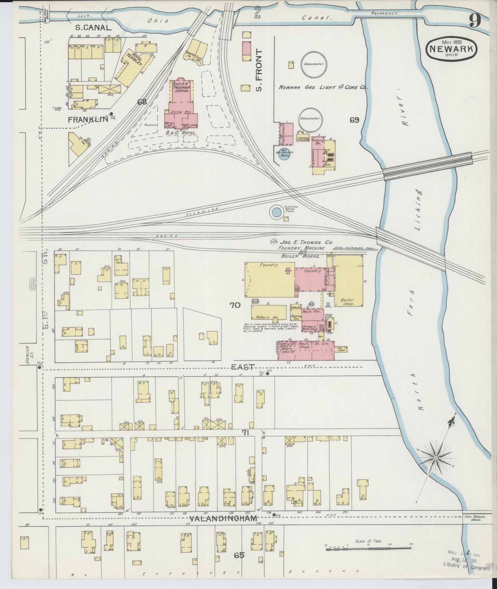 Sanborn Fire Insurance Map from Newark, Licking County, Ohio (1893), Sheet #0009 - Historic Sanborn Fire Insurance Map Print, vintage old map wall art, antique decor, genealogy gift, Ohio Ohio map