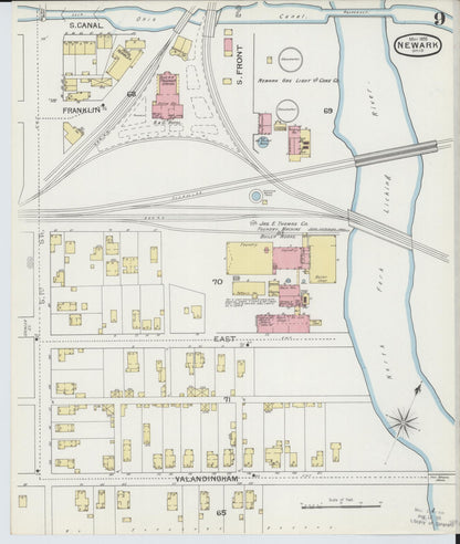 Sanborn Fire Insurance Map from Newark, Licking County, Ohio (1893), Sheet #0009 - Historic Sanborn Fire Insurance Map Print, vintage old map wall art, antique decor, genealogy gift, Ohio Ohio map