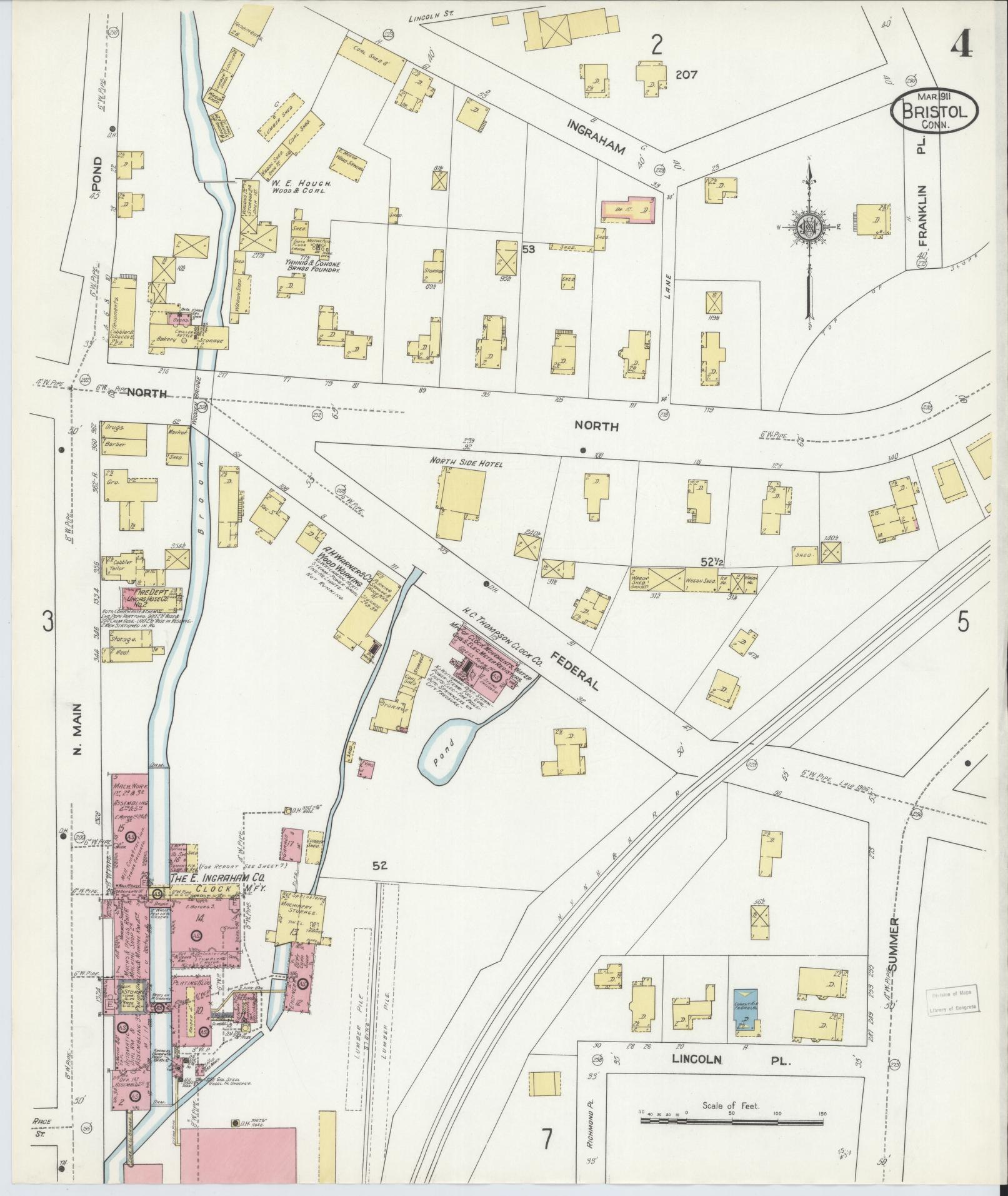 Sanborn Fire Insurance Map from Bristol, Hartford County, Connecticut (1911), Sheet #0004 - Complete Map Set gallery image, historic Sanborn map, vintage wall art, Connecticut Connecticut