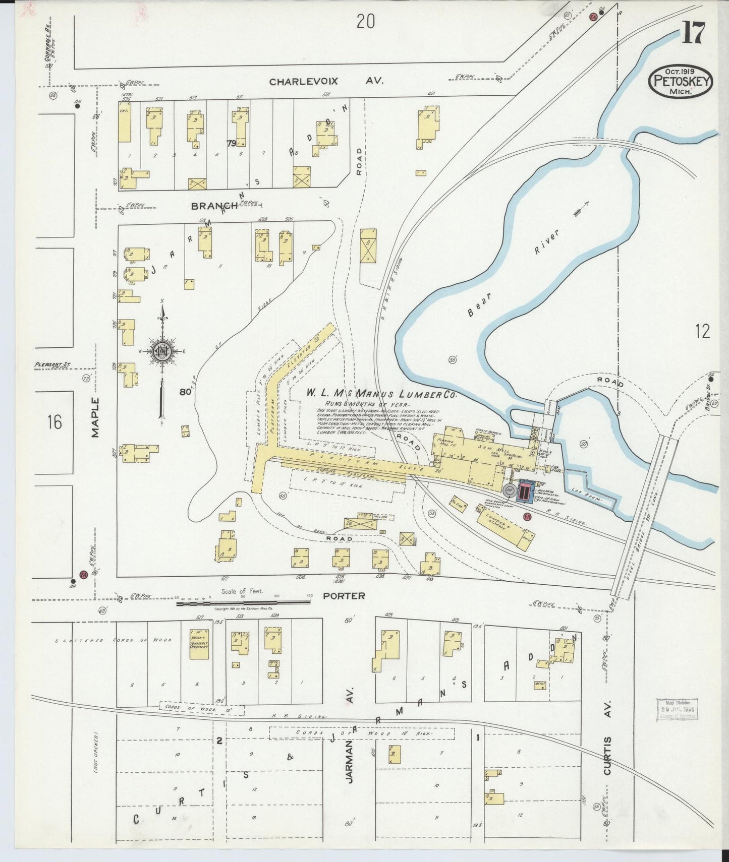 Sanborn Fire Insurance Map from Petoskey, Emmet County, Michigan (1919), Sheet #0017 - Complete Map Set gallery image, historic Sanborn map, vintage wall art, Michigan Michigan