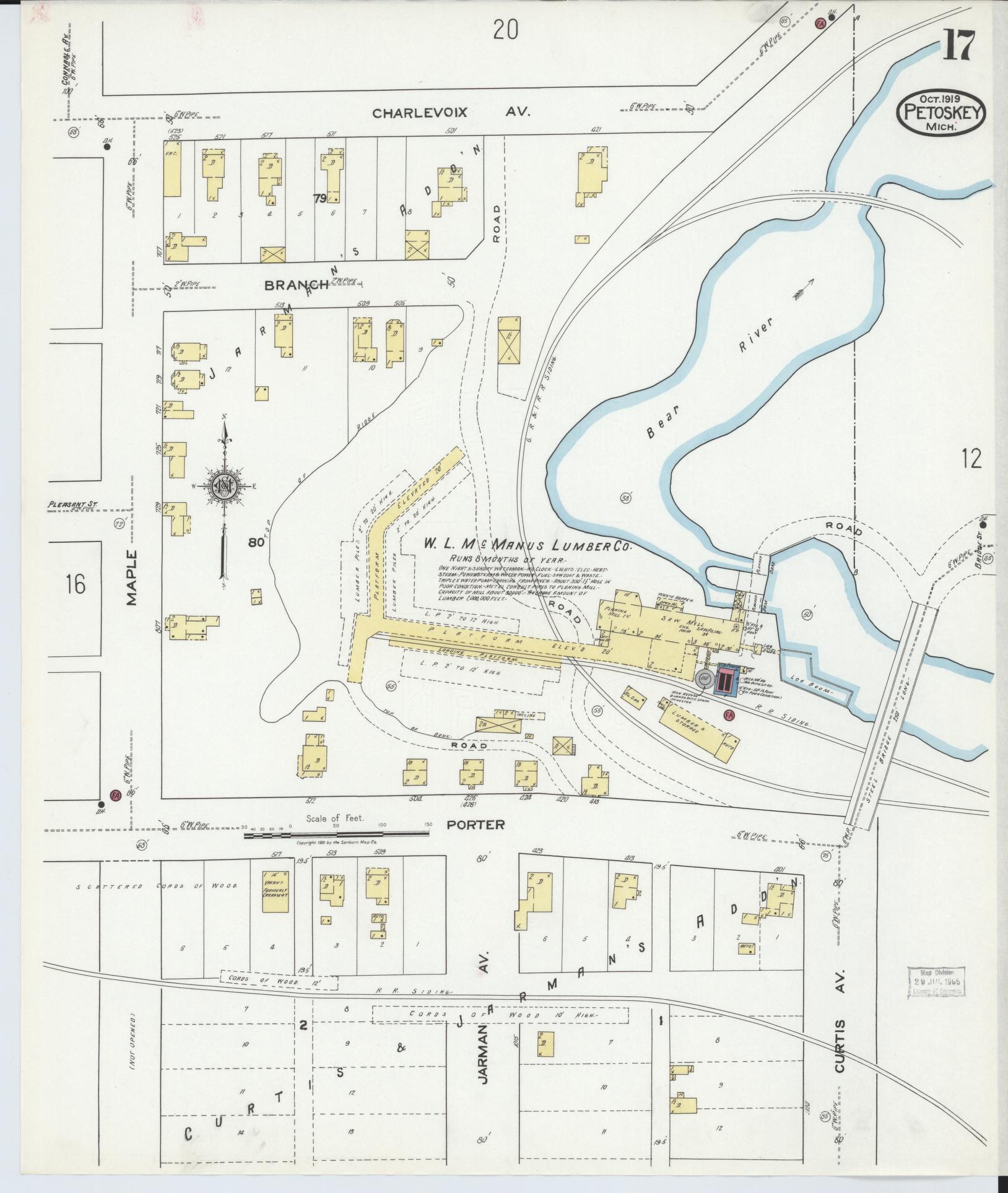 Sanborn Fire Insurance Map from Petoskey, Emmet County, Michigan (1919), Sheet #0017 - Complete Map Set gallery image, historic Sanborn map, vintage wall art, Michigan Michigan