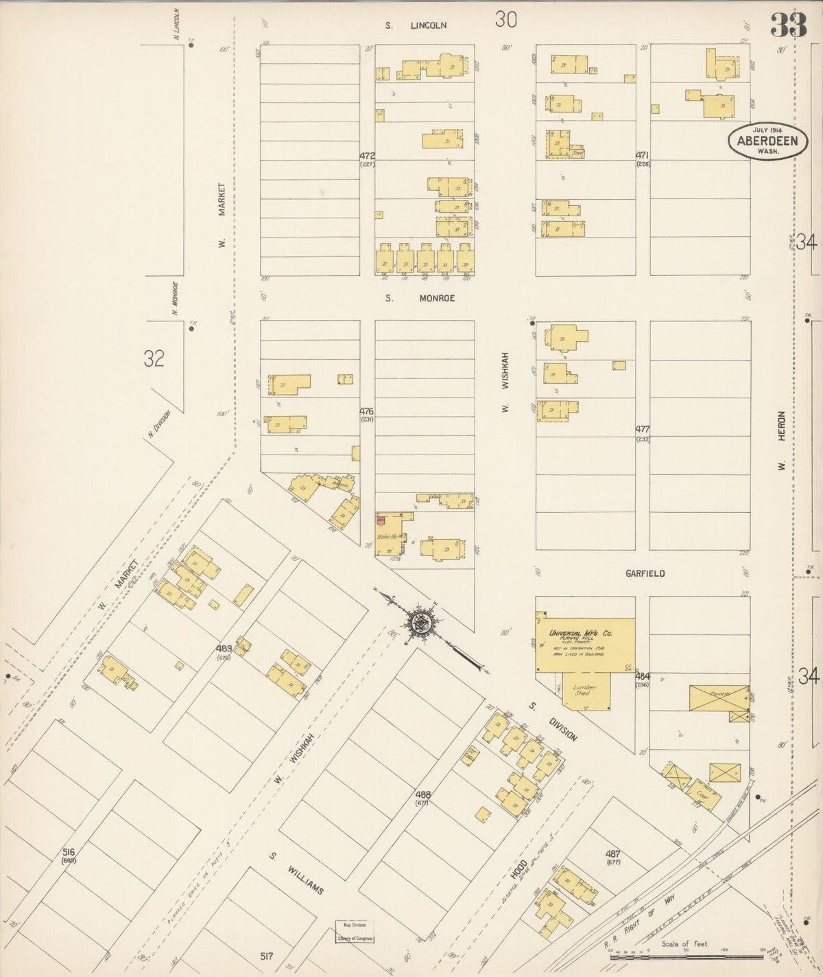 Sanborn Fire Insurance Map from Aberdeen, Grays Harbor County, Washington (1914), Sheet #0033 - Complete Map Set gallery image, historic Sanborn map, vintage wall art, Washington Washington