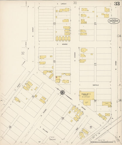 Sanborn Fire Insurance Map from Aberdeen, Grays Harbor County, Washington (1914), Sheet #0033 - Complete Map Set gallery image, historic Sanborn map, vintage wall art, Washington Washington