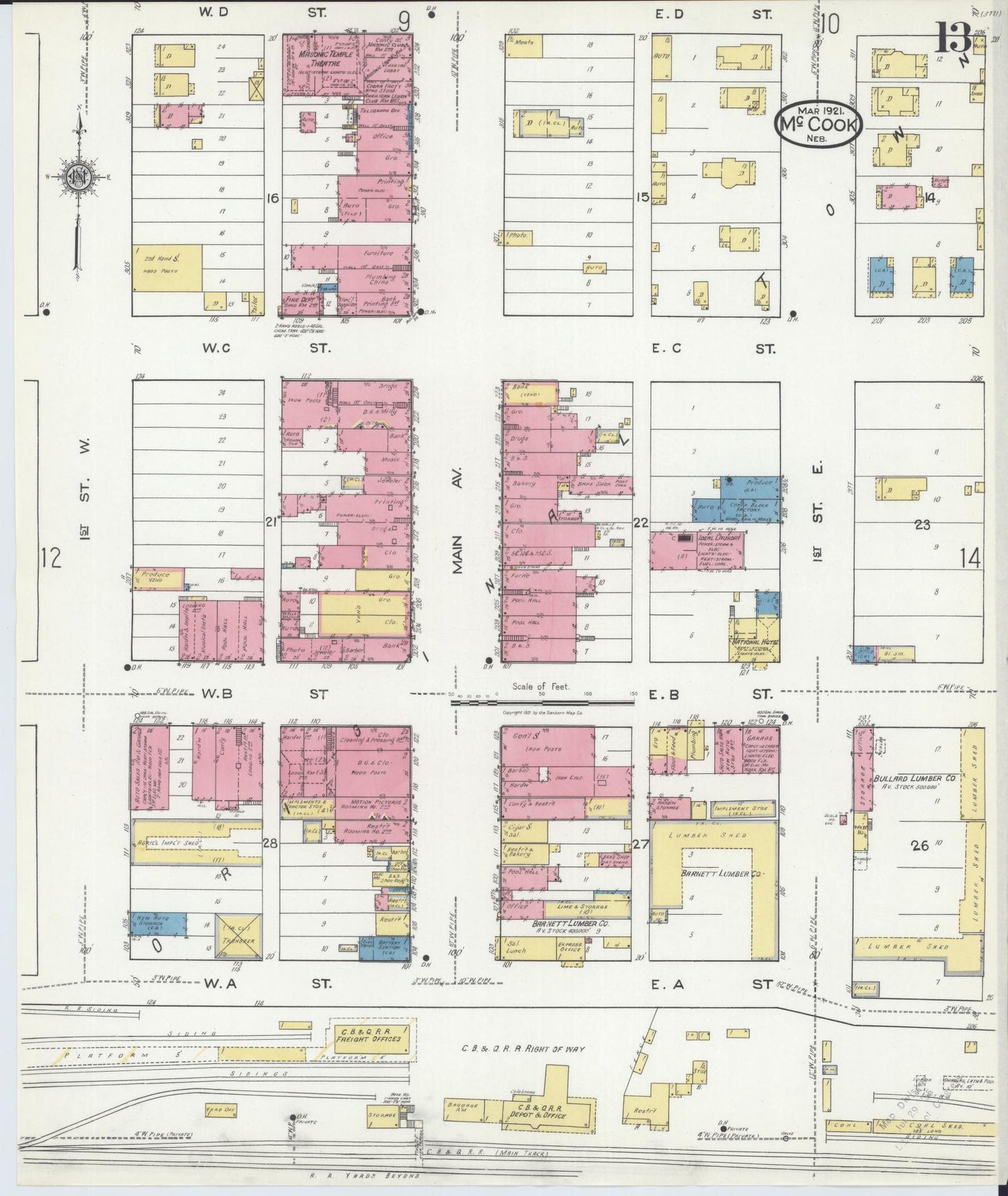 Sanborn Fire Insurance Map from Mccook, Red Willow County, Nebraska (1921), Sheet #0013 - Complete Map Set gallery image, historic Sanborn map, vintage wall art, Nebraska Nebraska