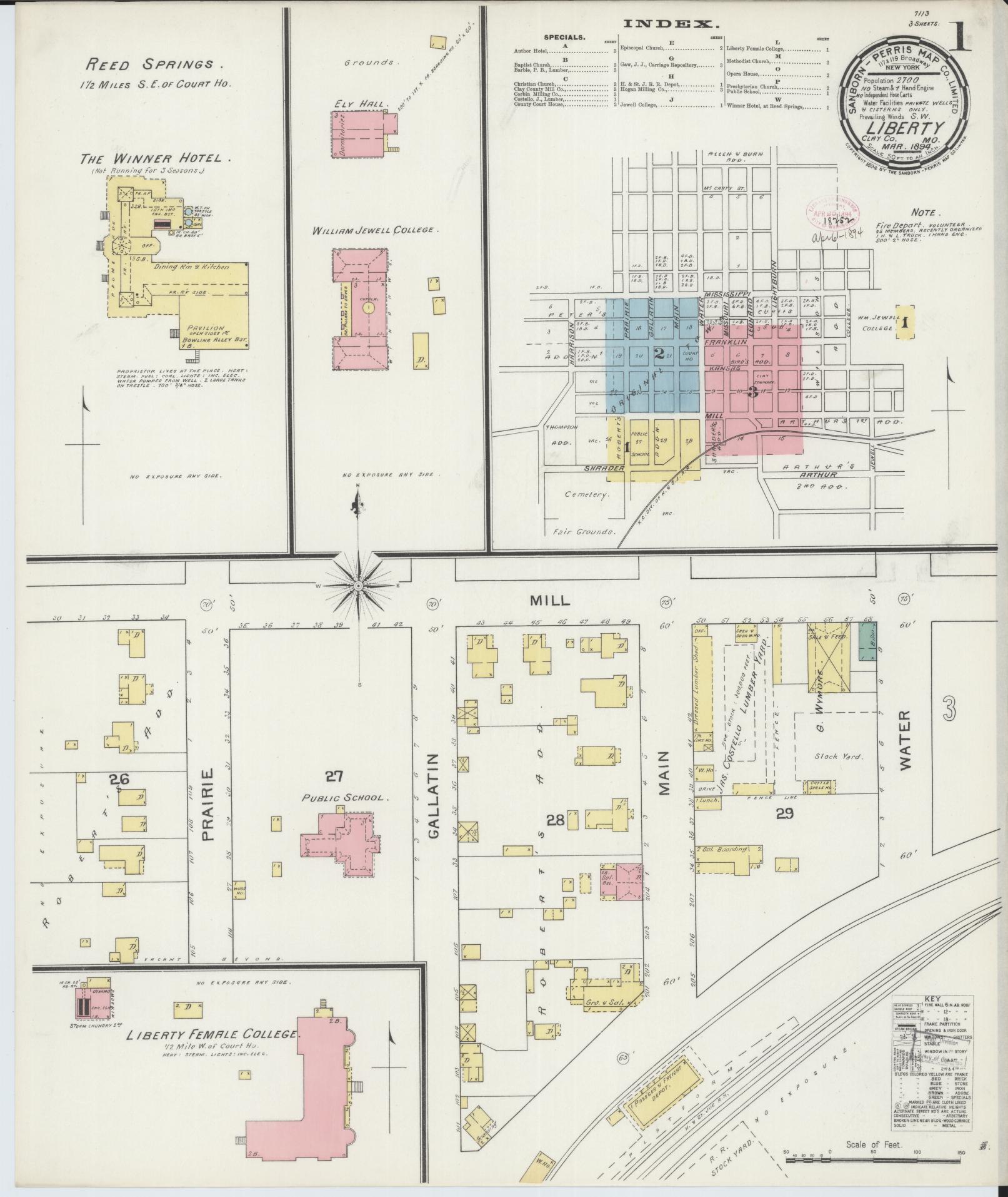 Sanborn Fire Insurance Map from Liberty, Clay County, Missouri (1894), Sheet #0001 - Complete Map Set gallery image, historic Sanborn map, vintage wall art, Missouri Missouri