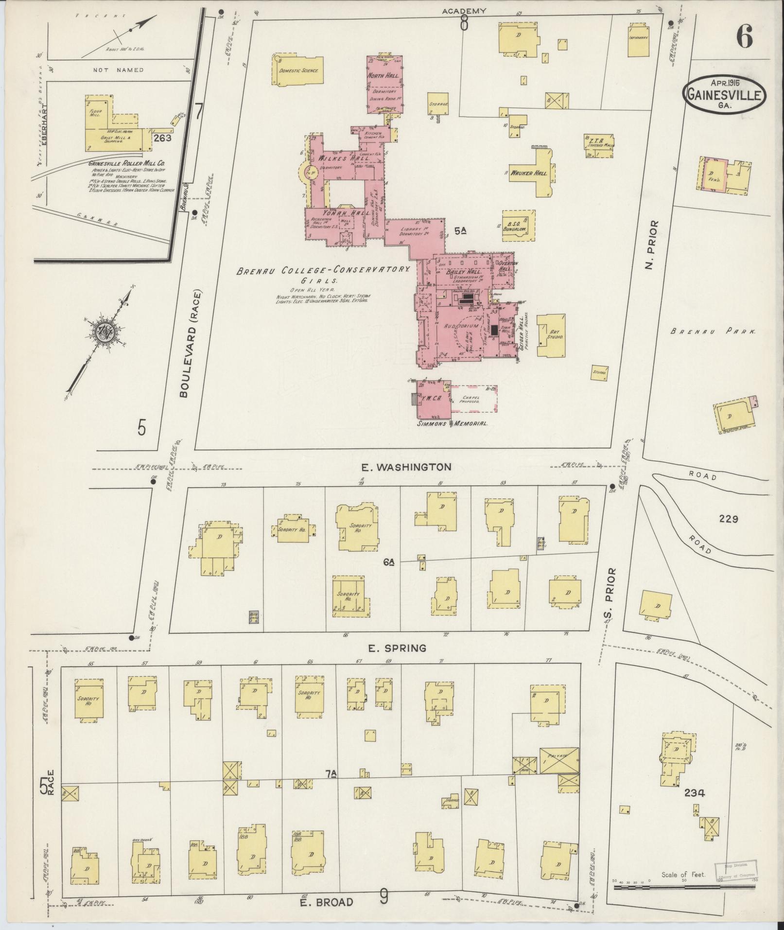 Sanborn Fire Insurance Map from Gainesville, Hall County, Georgia (1915), Sheet #0006 - Complete Map Set gallery image, historic Sanborn map, vintage wall art, Georgia Georgia