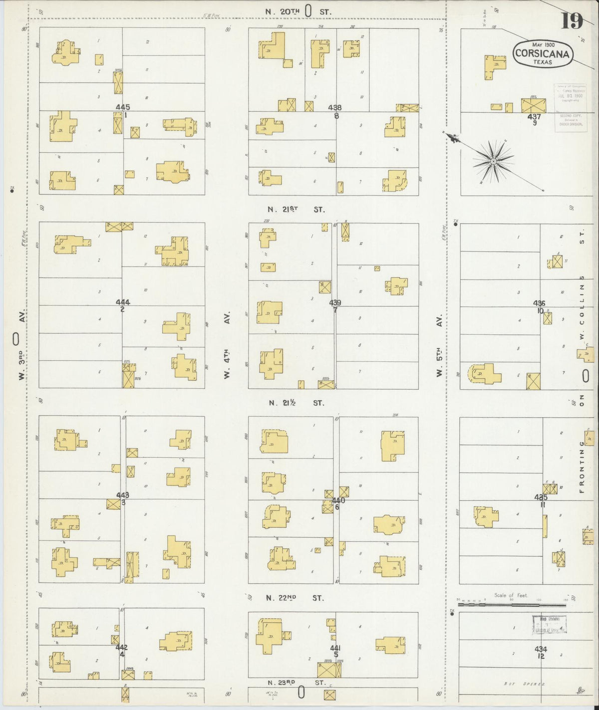 Sanborn Fire Insurance Map from Corsicana, Navarro County, Texas (1900), Sheet #0019 - Complete Map Set gallery image, historic Sanborn map, vintage wall art, Texas Texas
