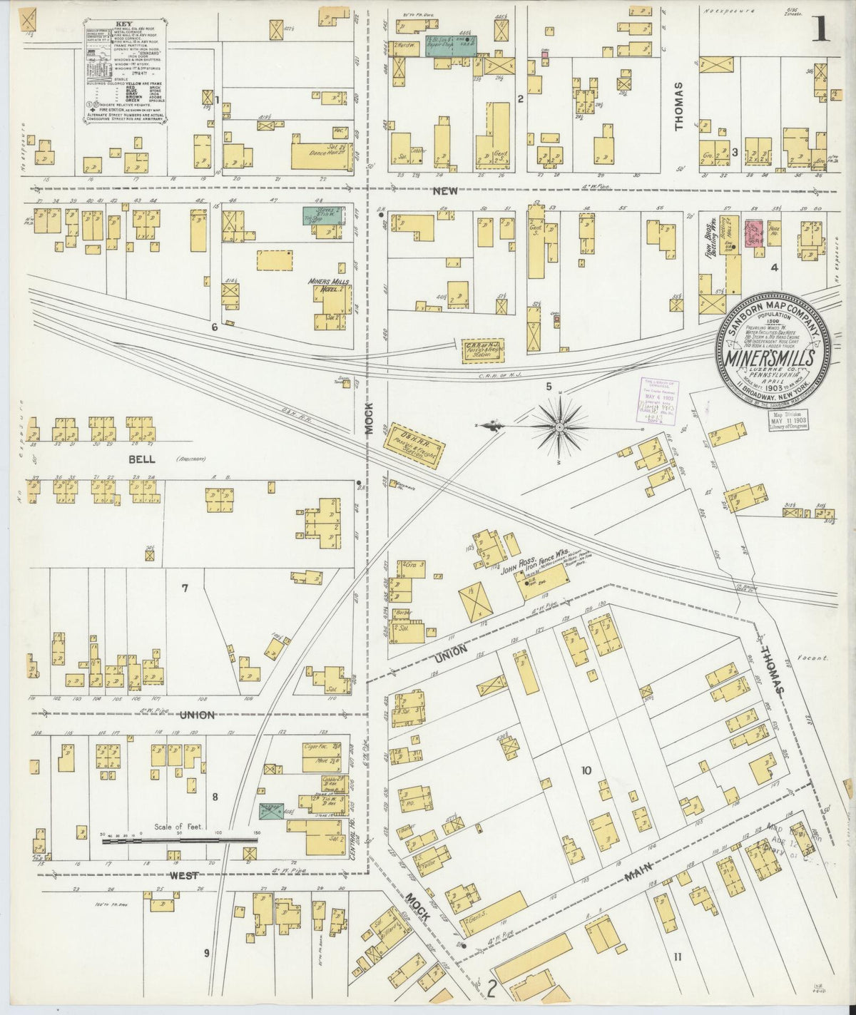 Sanborn Fire Insurance Map from Miners Mills, Luzerne County, Pennsylvania (1903), Sheet #0001 - Complete Map Set gallery image, historic Sanborn map, vintage wall art, Pennsylvania Pennsylvania