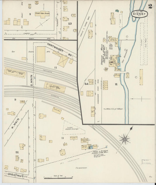 Sanborn Fire Insurance Map from Sidney, Delaware County, New York (1891), Sheet #0002 - Historic Sanborn Fire Insurance Map Print, vintage old map wall art, antique decor, genealogy gift, New York New York map
