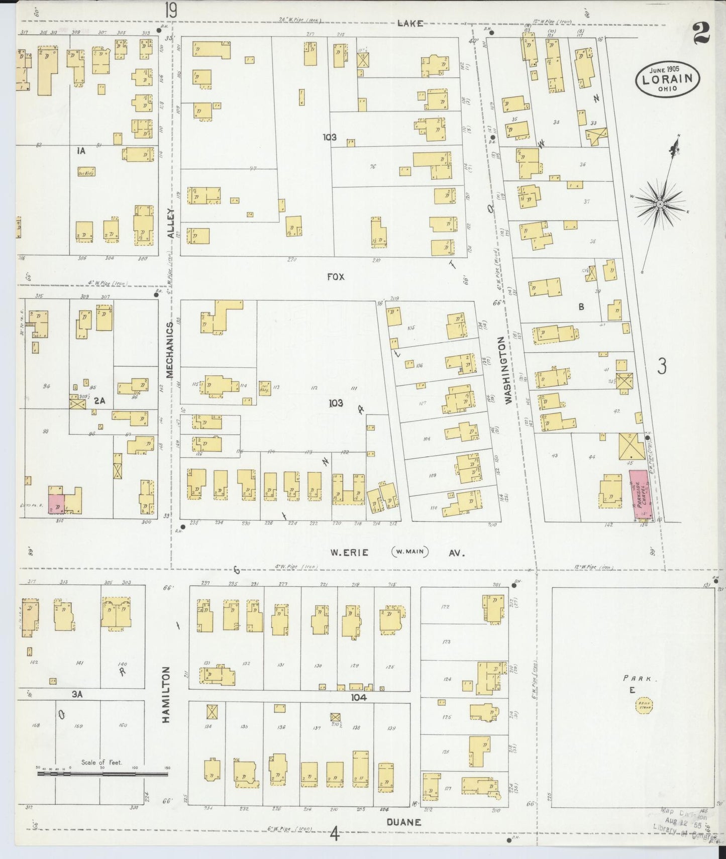 Sanborn Fire Insurance Map from Lorain, Lorain County, Ohio (1905), Sheet #0002 - Complete Map Set gallery image, historic Sanborn map, vintage wall art, Ohio Ohio