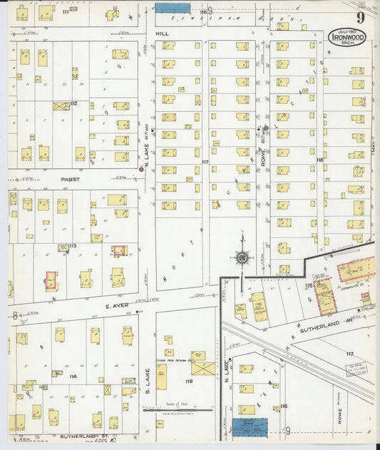 Sanborn Fire Insurance Map from Ironwood, Gogebic County, Michigan (1921), Sheet #0009 - Historic Sanborn Fire Insurance Map Print, vintage old map wall art, antique decor, genealogy gift, Michigan Michigan map